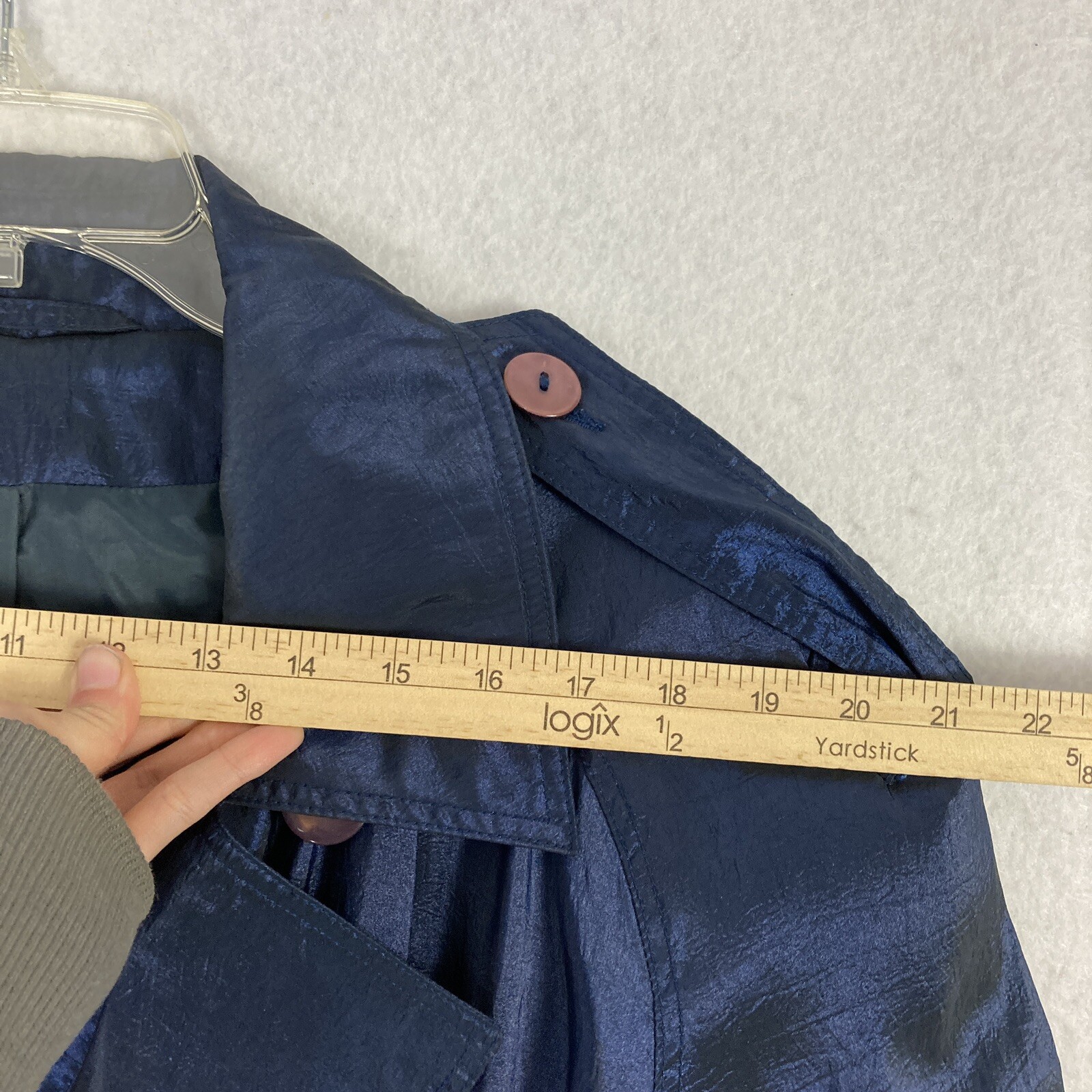 90s VTG Trenchcoat Iridescent Blue Plus 18WP Petite Belted Brem Rainwear Womens