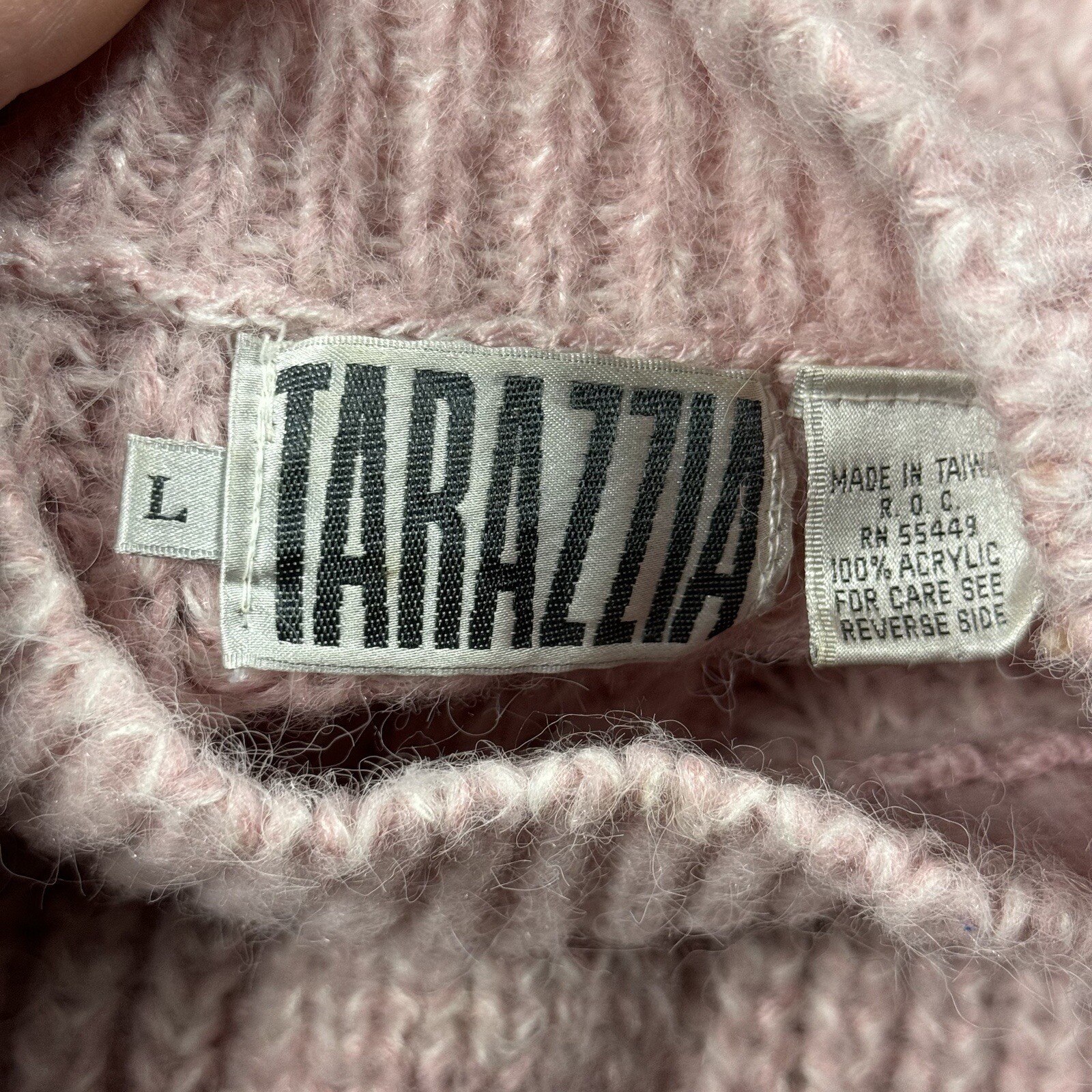 VTG 80S TARAZZIA FUZZY MAUVE PINK PASTEL CROP SWEATER PULLOVER MOCK NECK WMNS L