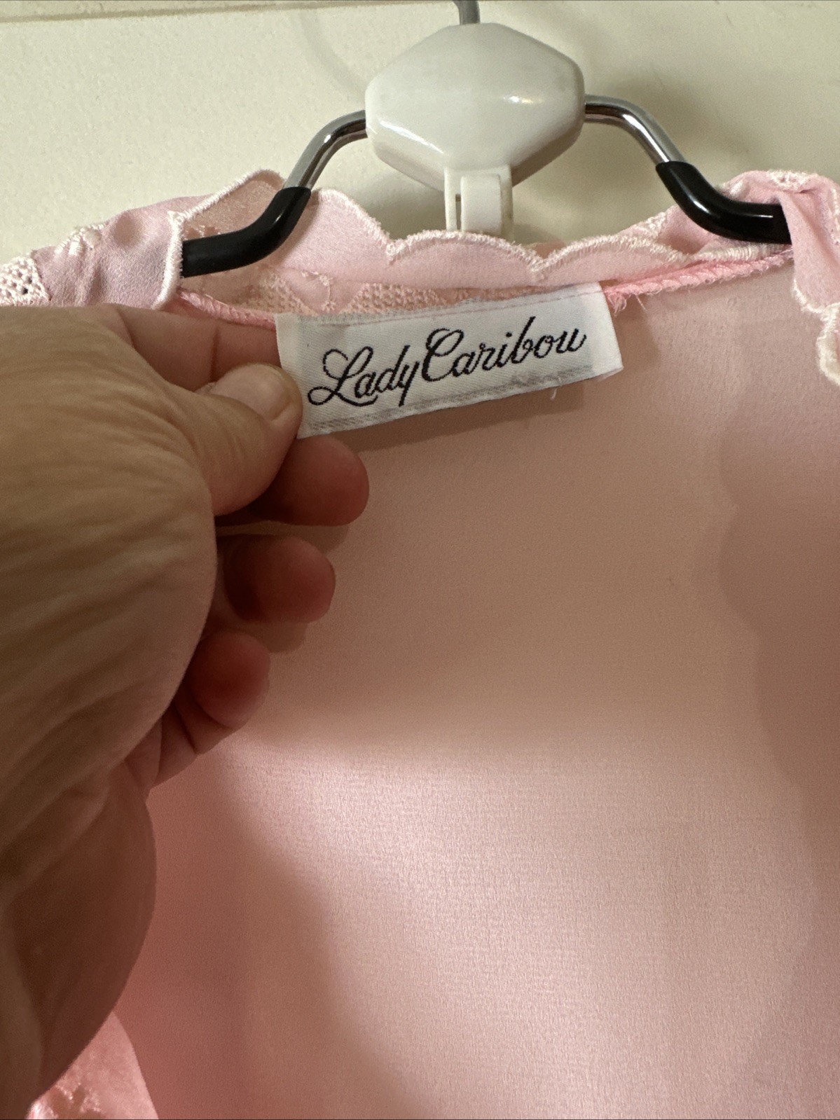 Pink Chiffon Blouse With Embroidery Lady Caribou 24” Across The Front 24”Length