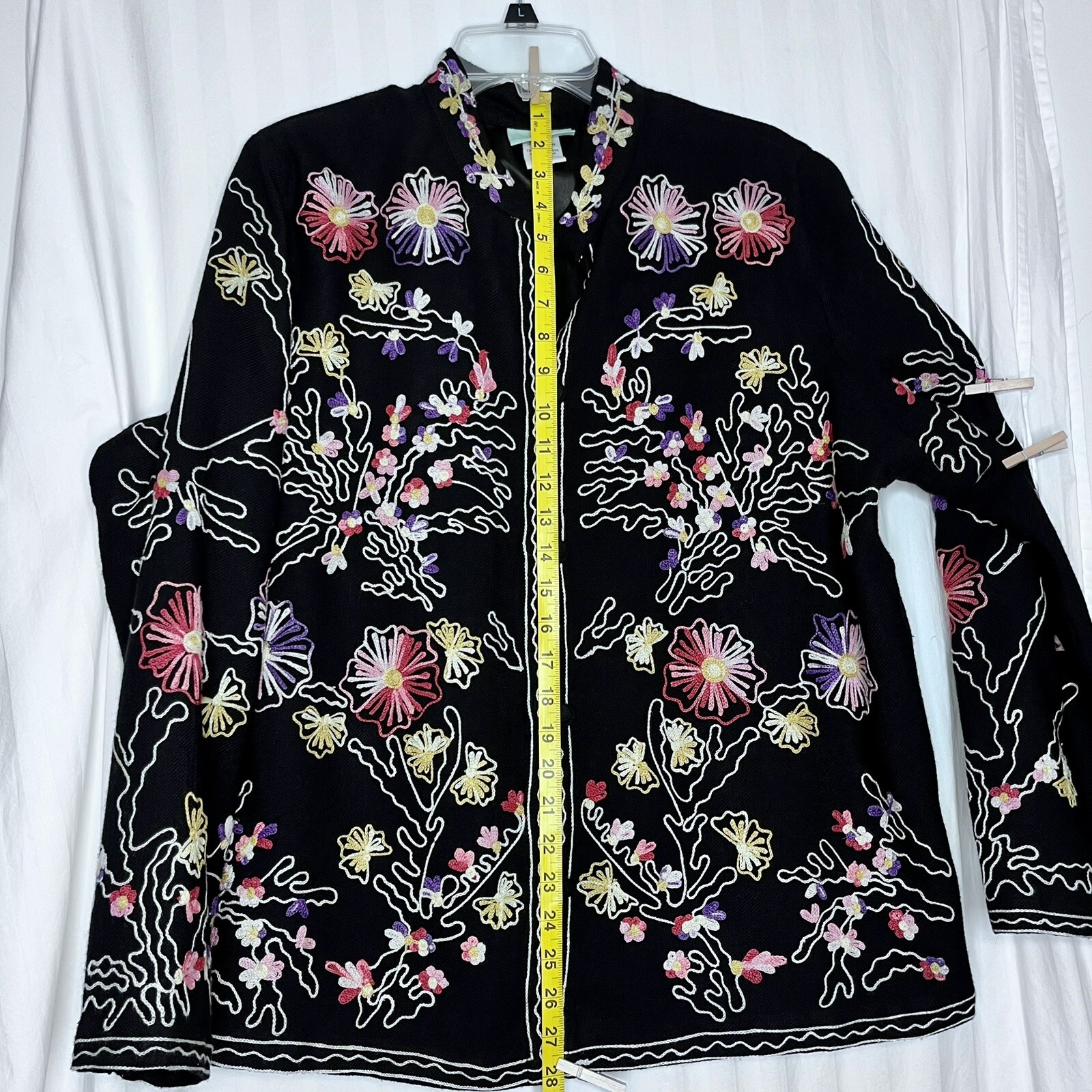 Vintage Womens Floral Embroidered Jacket Top Wool Blend Size L Art to Wear