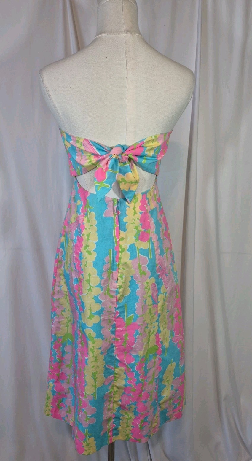 Vintage Lilly Pulitzer Snappy Dragonfly Strapless Dress Blue Pink US 2