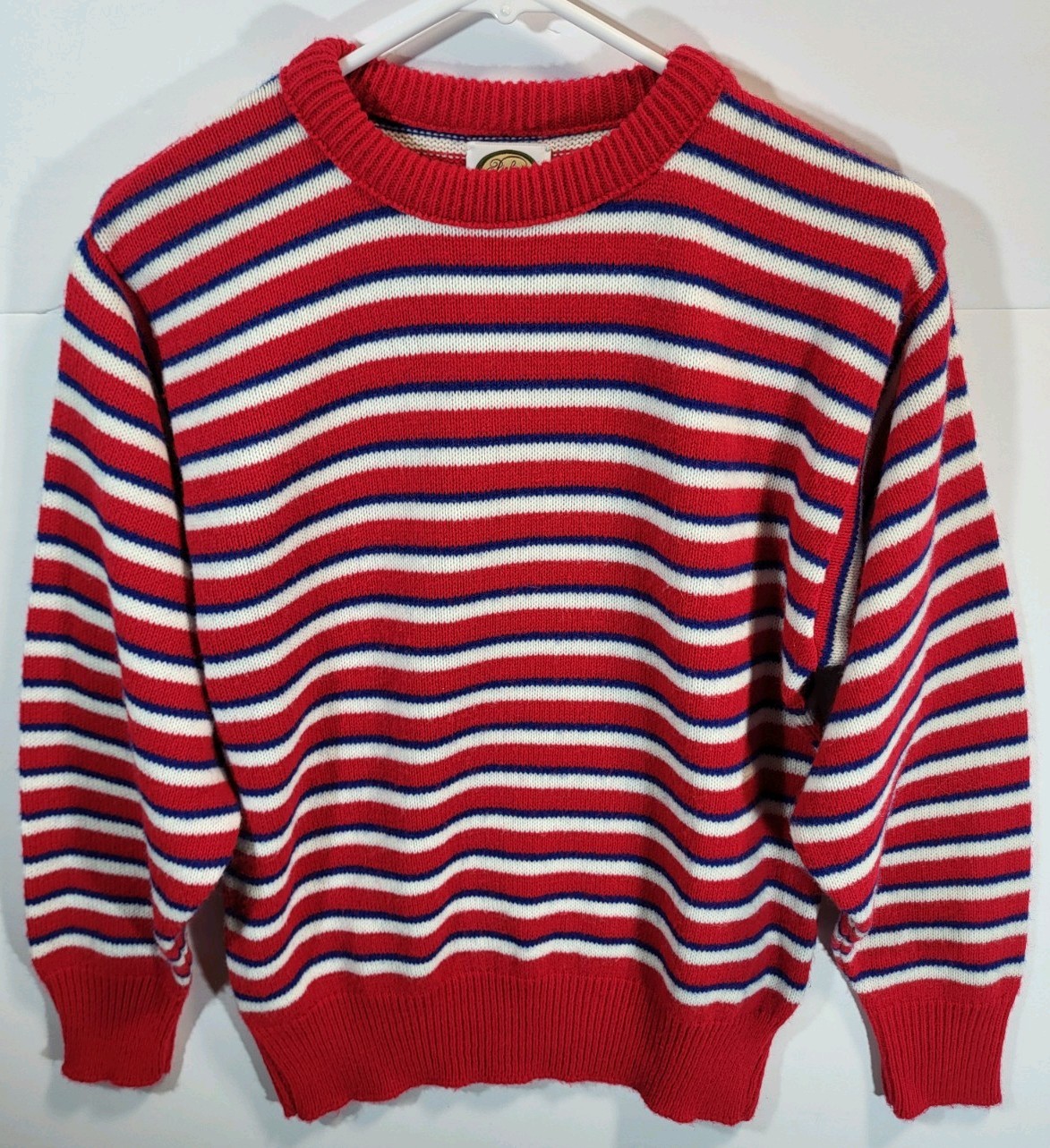 Picket & Post Sweater Women’s Small Striped Red White Blue Crew Neck Vintage 80s