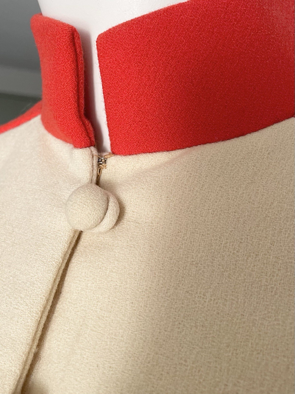 Geoffrey Beene Vintage 1960s Cream Bright Orange High Neck Dress Size Small