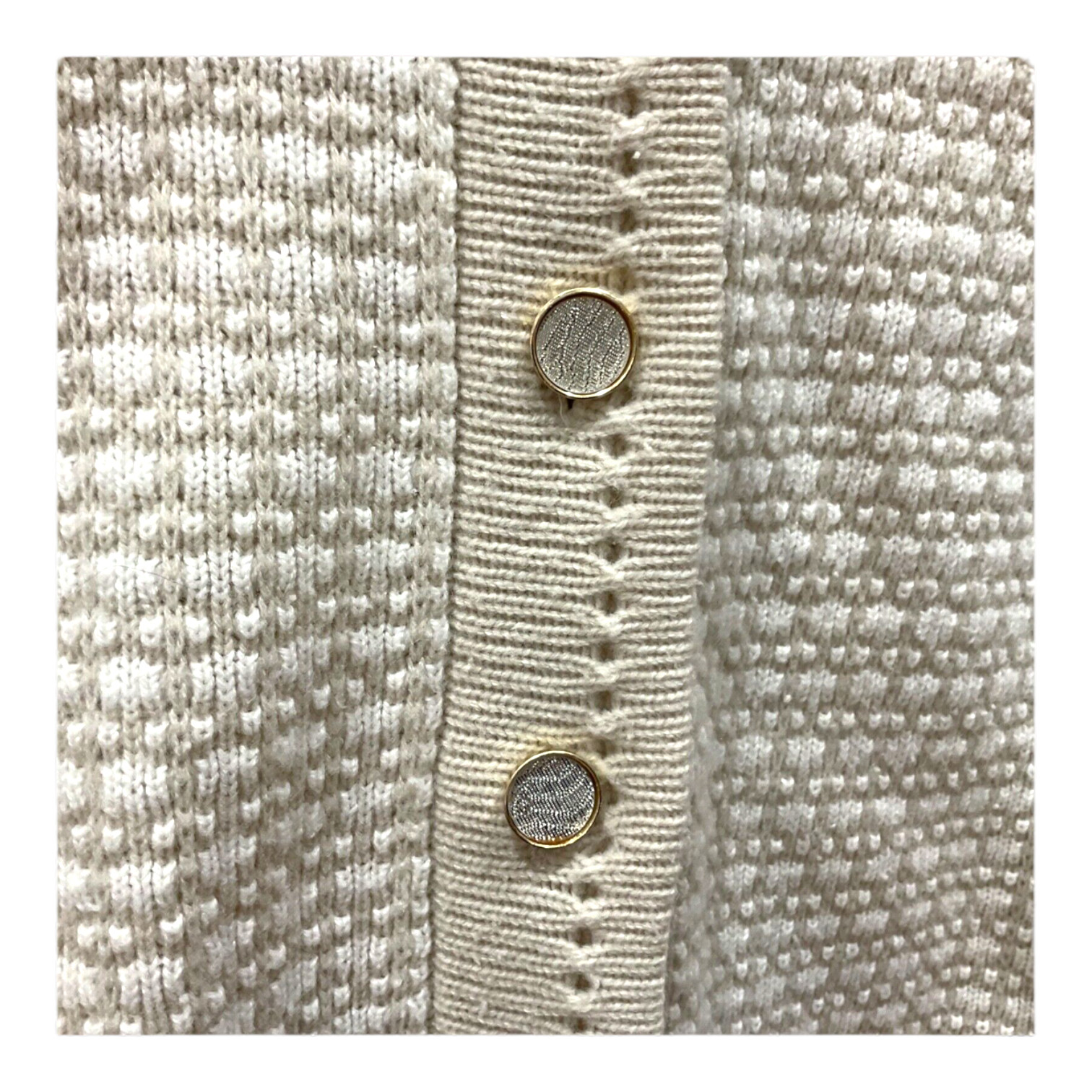Bee by BANFF beige Sweater Cardigan Ivory knit button up sweater SZ S pocket vtg