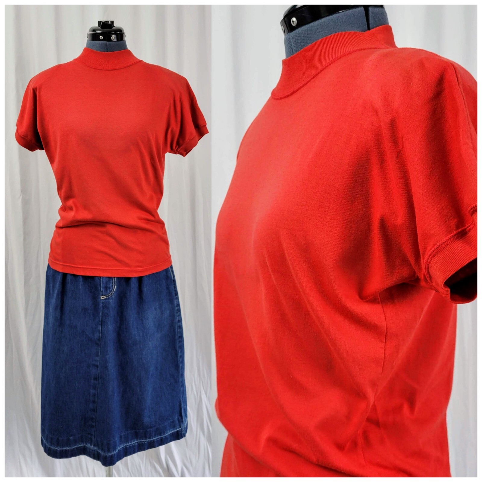 Vintage Red Knit Drop Sleeved Mock Turtleneck Top Size Medium