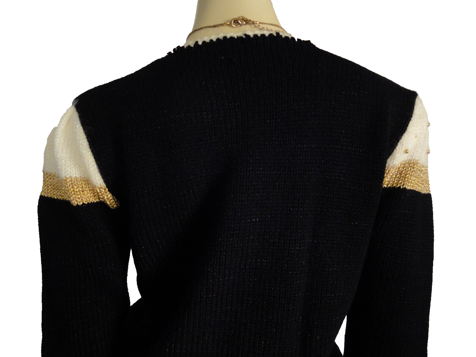 DANA SCOTT Vintage black, gold and white sweater with gold beading size Medium