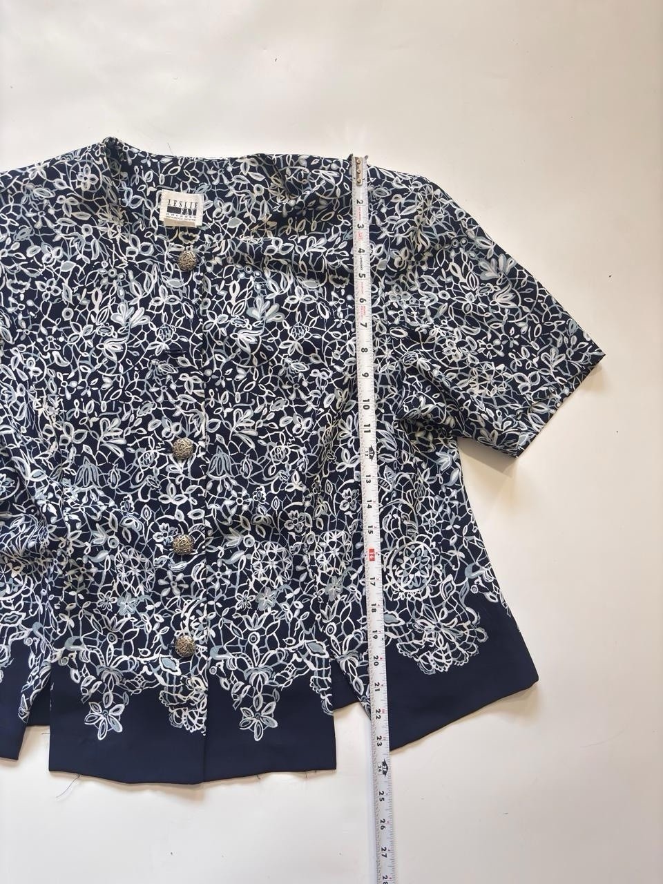 80s Vintage Leslie Fay Blue and White Blouse With Shoulder pads Size 18WP