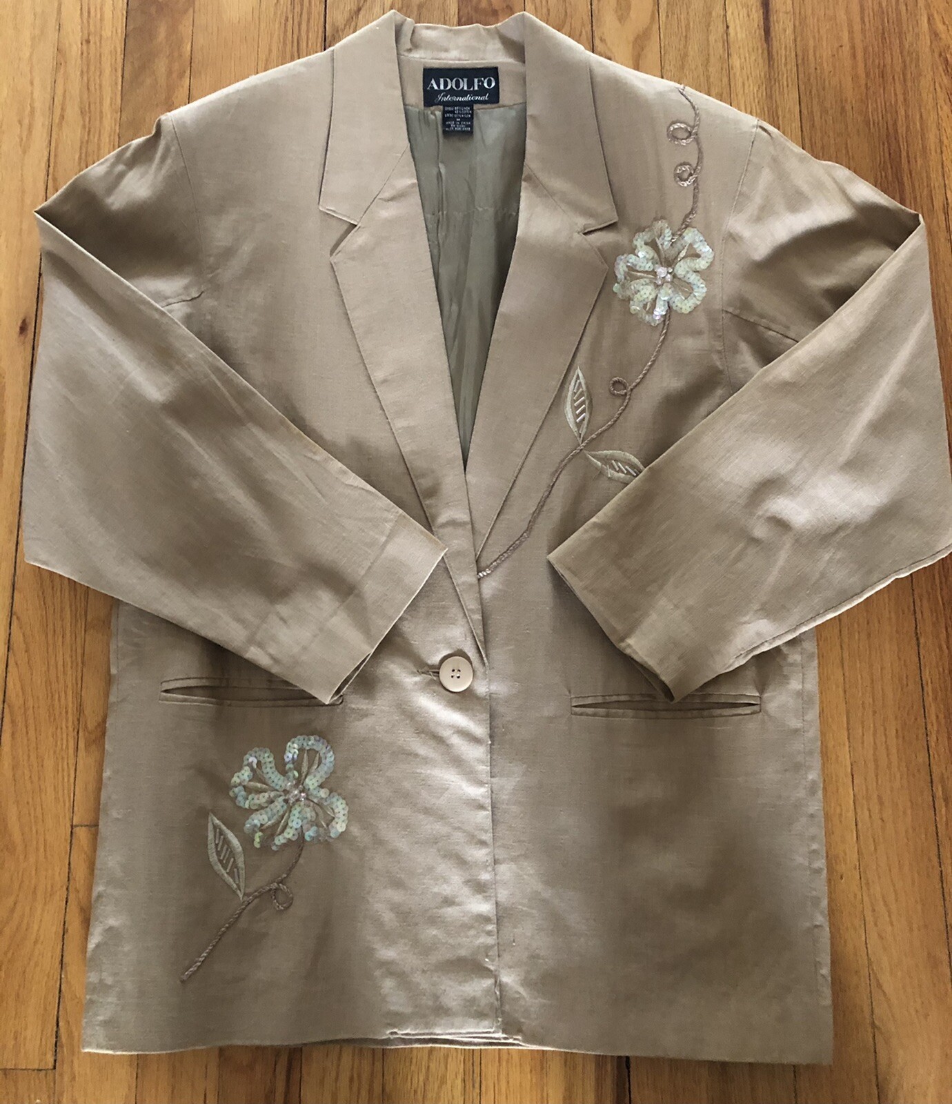 VINTAGE LINEN ADOLFO 80s PADDED EMBROIDERED WESTERN SEQUINS BLAZER JACKET SZ M