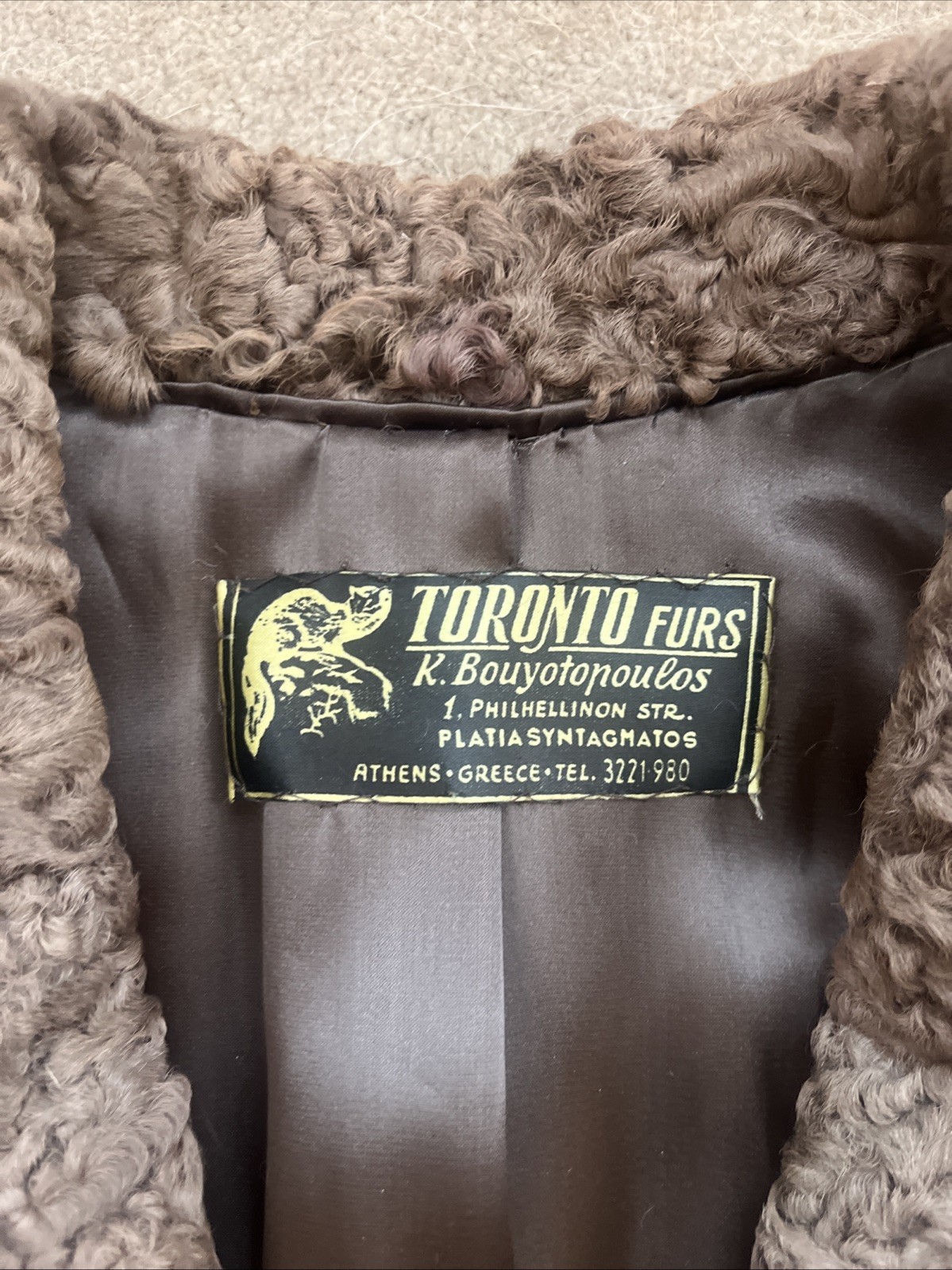 Vintage Karakul Lamb Toronto Furs Brown Coat K. Bouyotonoulos Athens Greece M/L