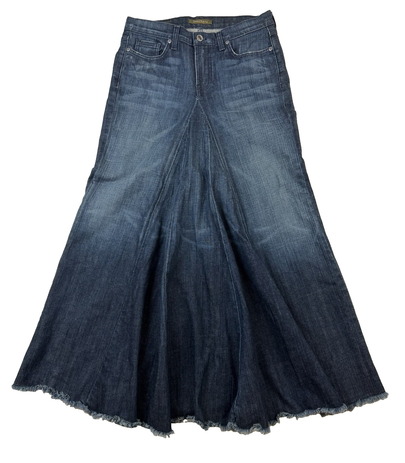 Vtg Y2K David Hahn Sz 29 Denim Flare Maxi Skirt Western Boho Distressed Raw Hem