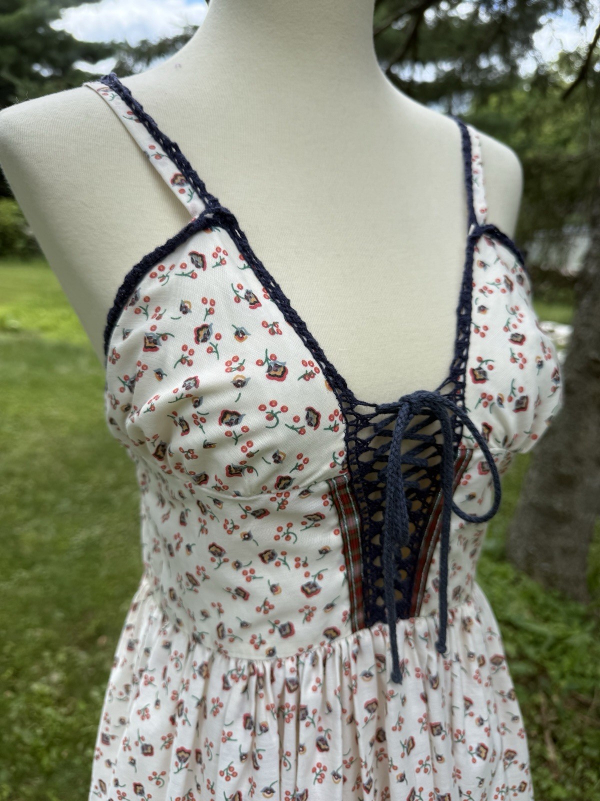 Vintage 70s Gunne Sax Maxi Sundress Prairie Boho Fairy Floral Corset Size 7
