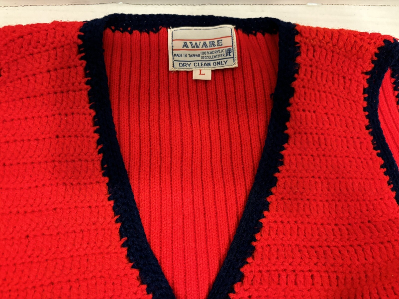 Vintage Vest 70’s Retro Hippie Leather Crochet Aware Brand Orange Brown Size L