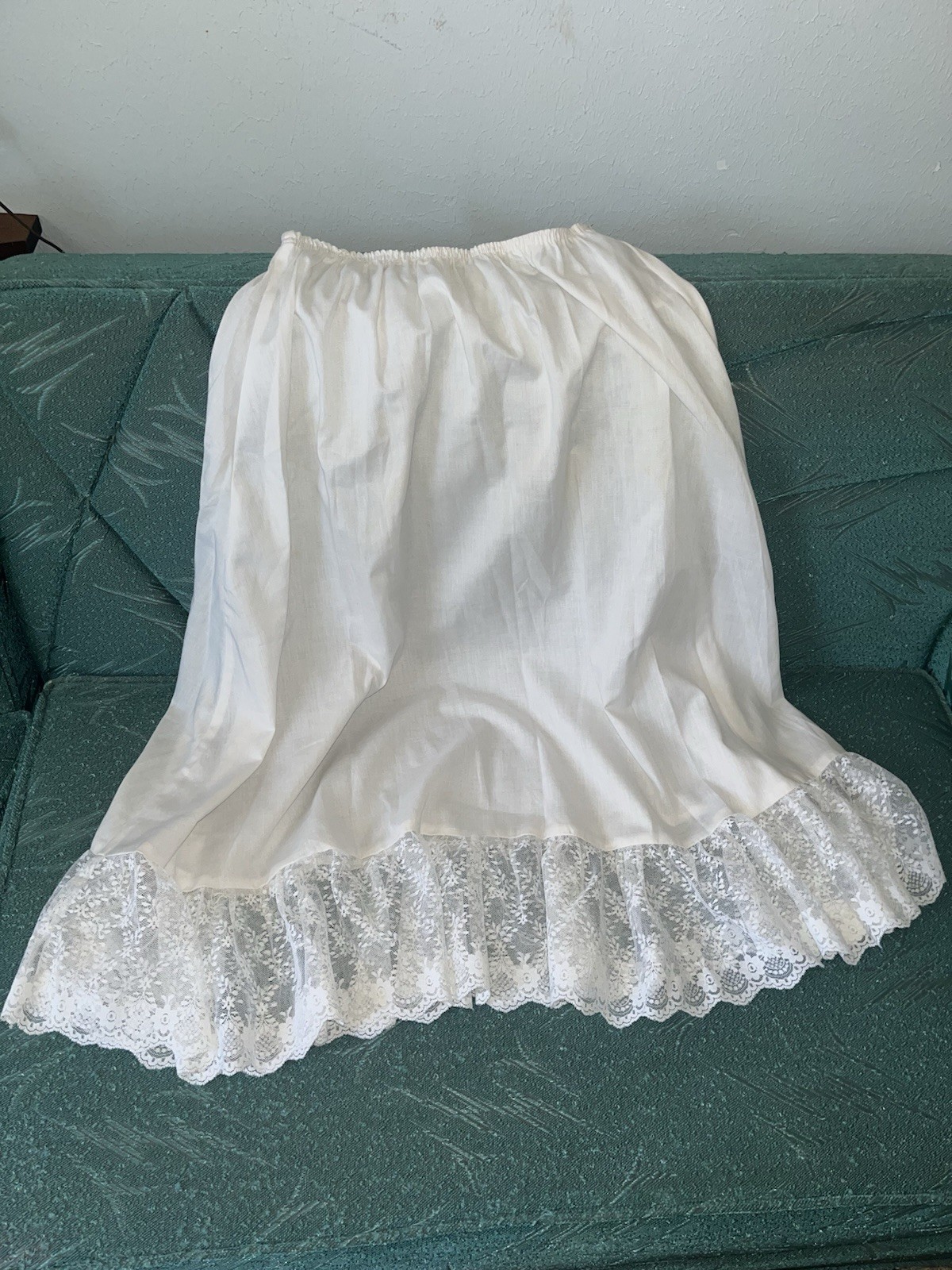 Vtg You Babes Small Skirt White Cotton Ivory 31” Long Lace Ruffle Half Slip Maxi