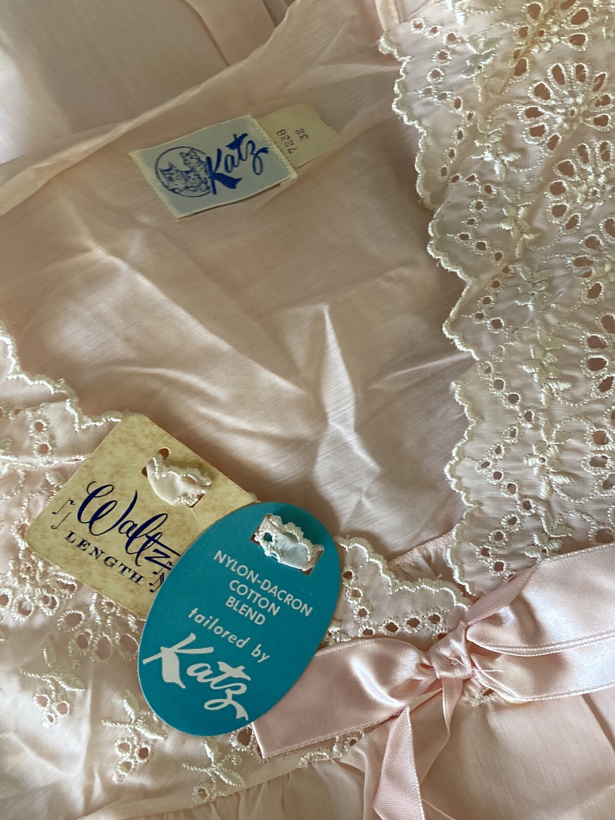 NWT Vtg 1950s KATZ Pink Cotton Nightgown Cottage Prairie Ruffles up to 38” Bust