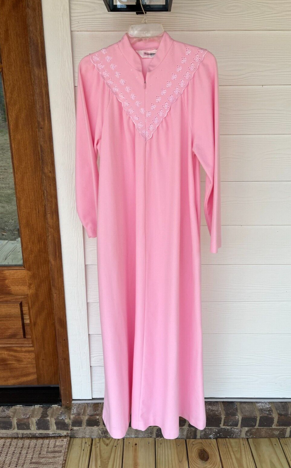 Vtg Shadowline SMALL Zipper Nightgown Robe Pockets PINK Polyester Velour Fleece
