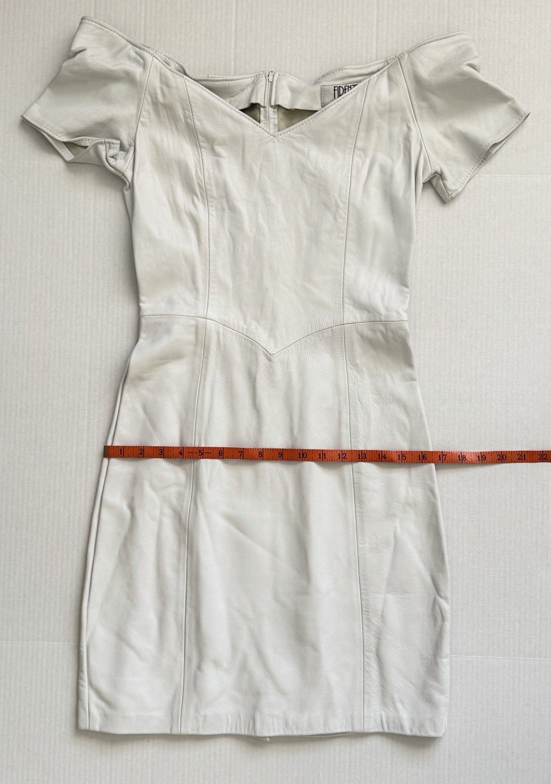 Vintage Firenze Made In Italy Ivory Genuine Leather Off Shoulder Dress Medium