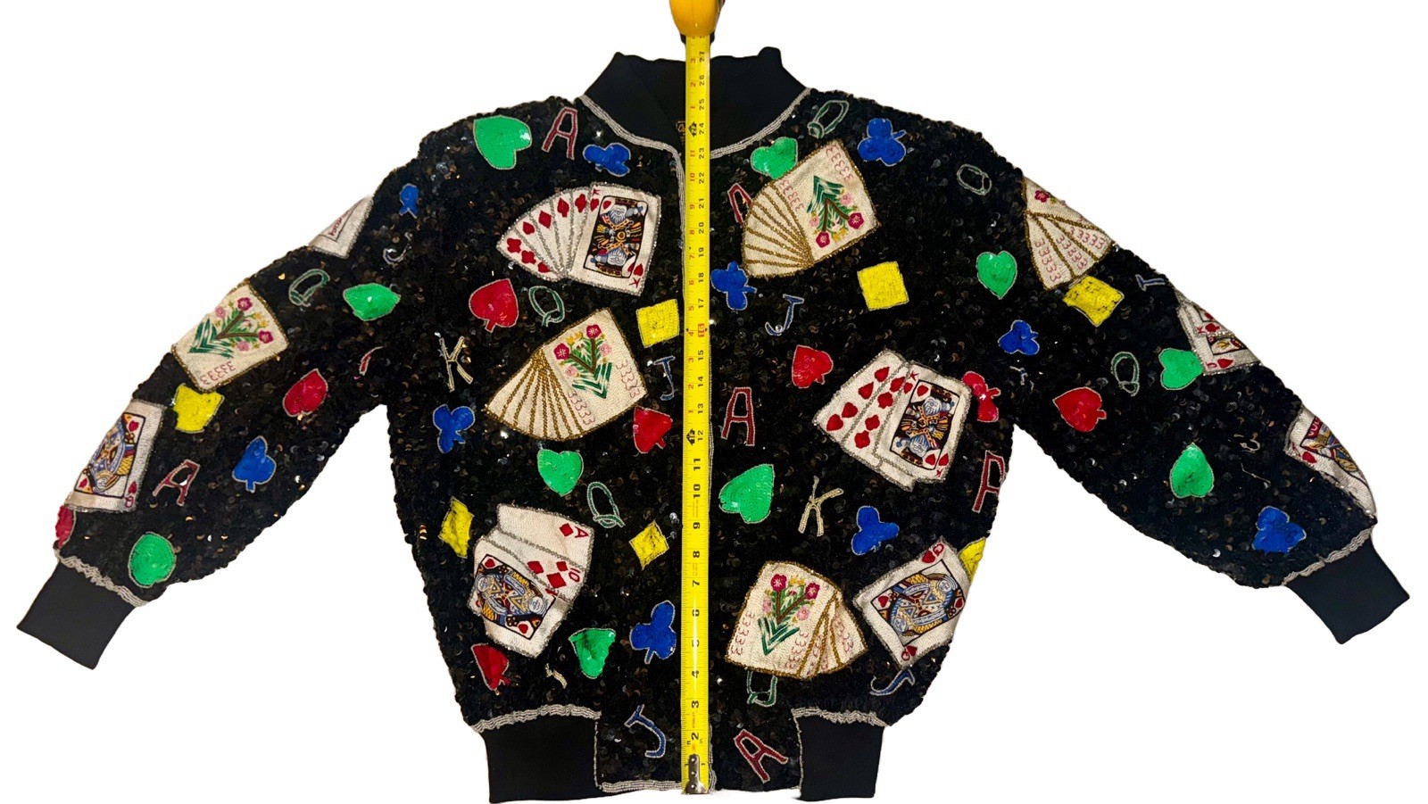 Vintage Creative Creations Winning Hand Sequin Silk Bomber Jacket M Casino Cards
