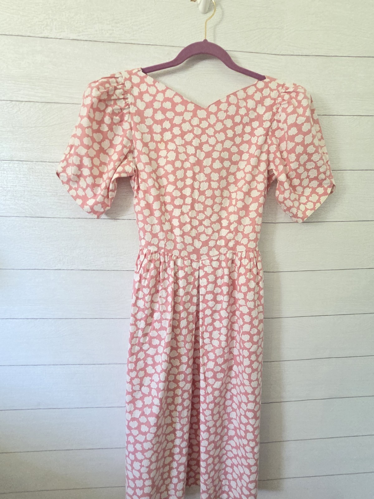 VTG Lanz Originals Dress 7/8 Pink Floral Cotton Tea Dress Cottage Core Belted