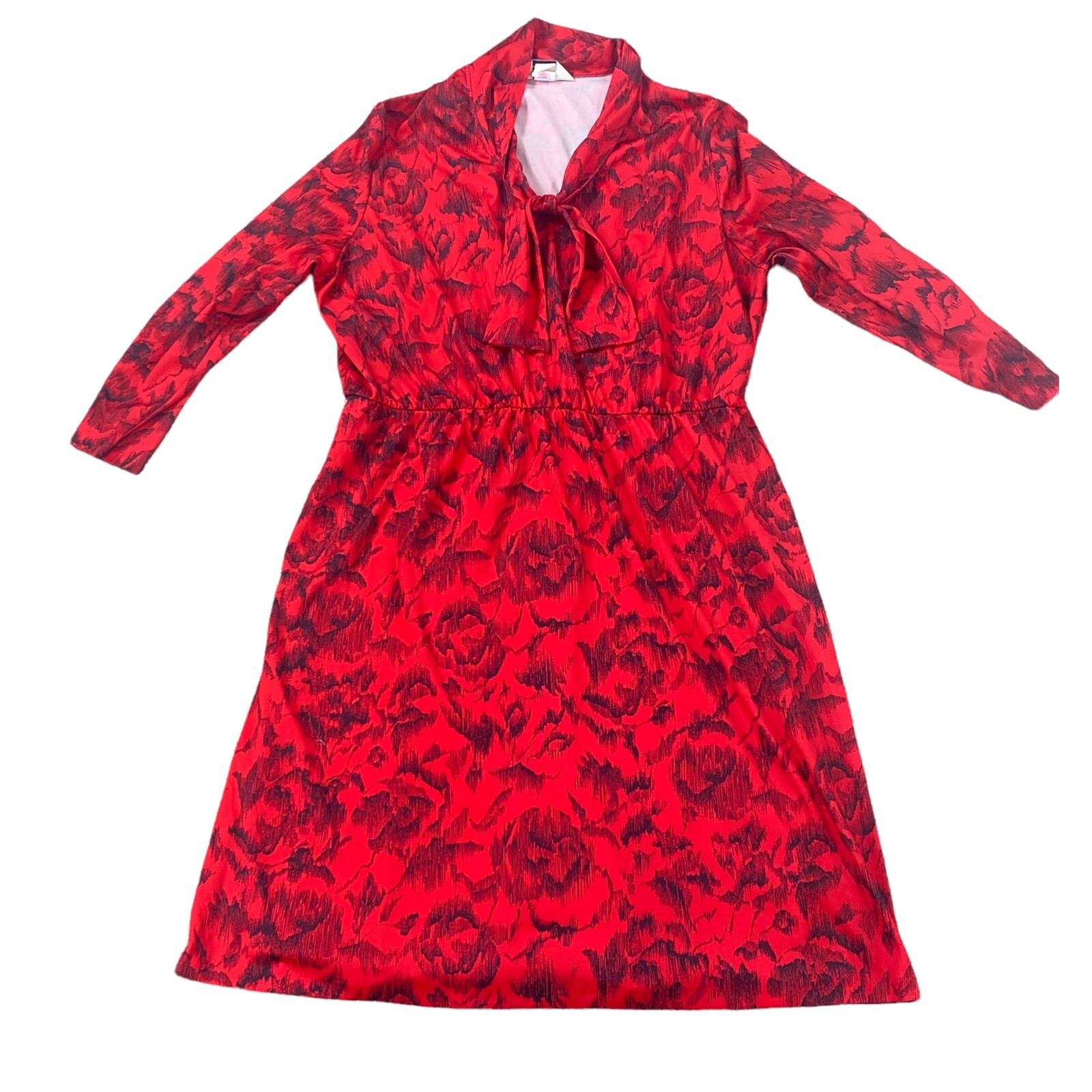 VTG Blair Womans Dress Size 24 1/2 Red Floral Pattern Long Sleeve Stretch Waist
