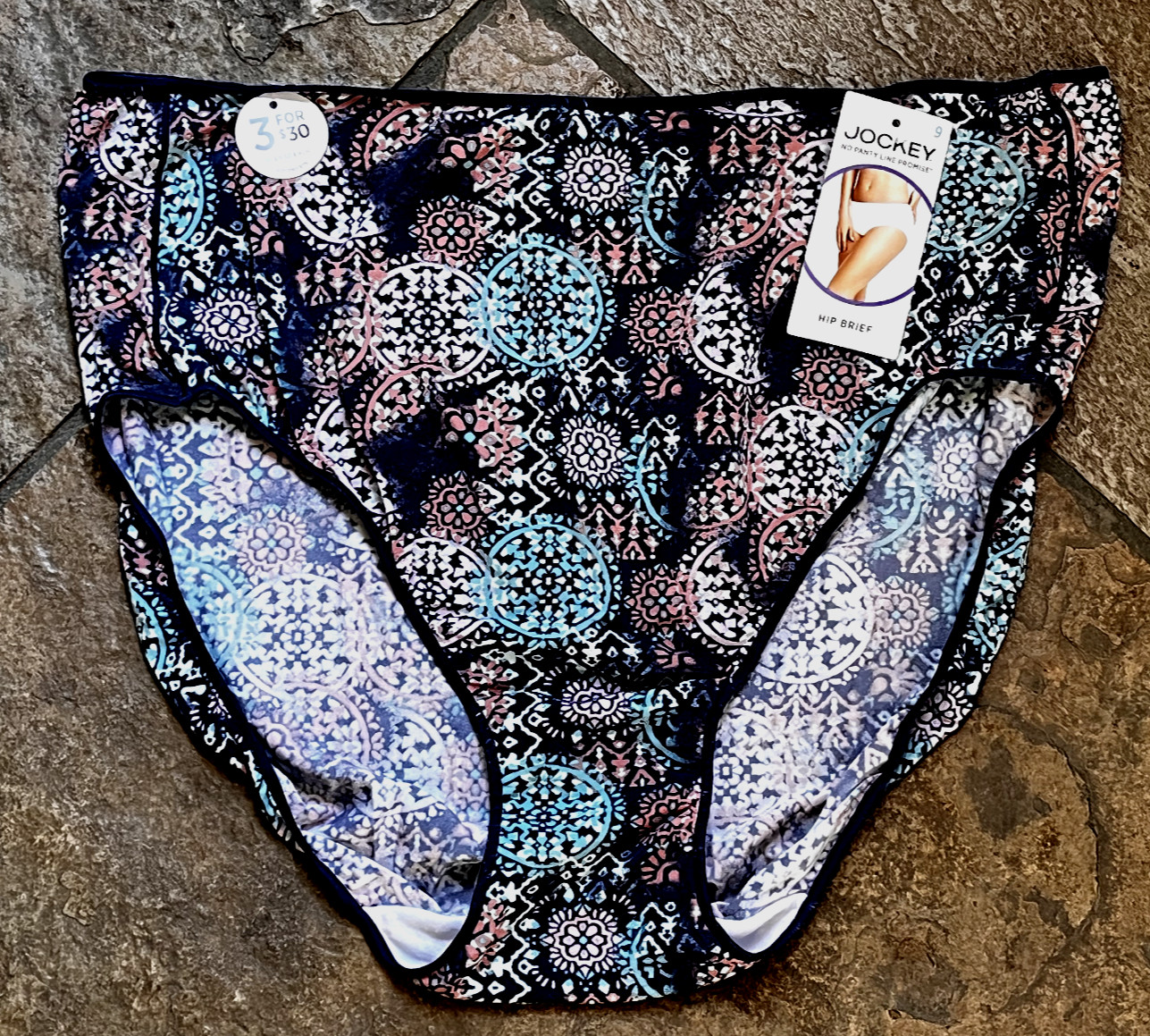 Jockey 9/2XL Slinky Silky Smooth Mosaic Hi Cut Hip Brief Nylon Panties NWT #299