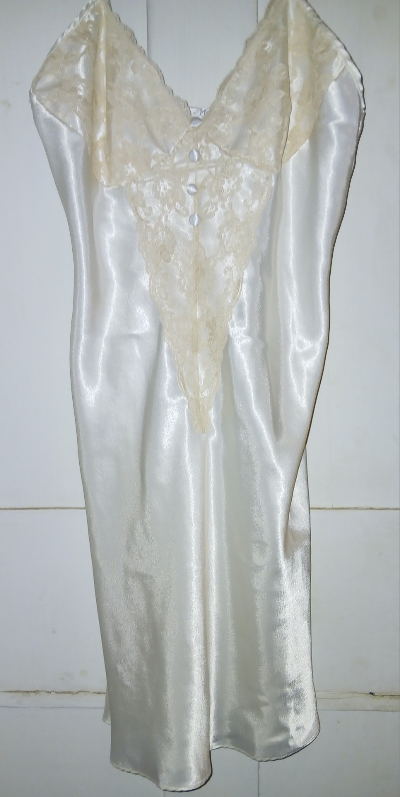 Vintage 90s/Y2K ValMode Lingerie Ivory Slip W/Lace Bodice and Button Front SizeS