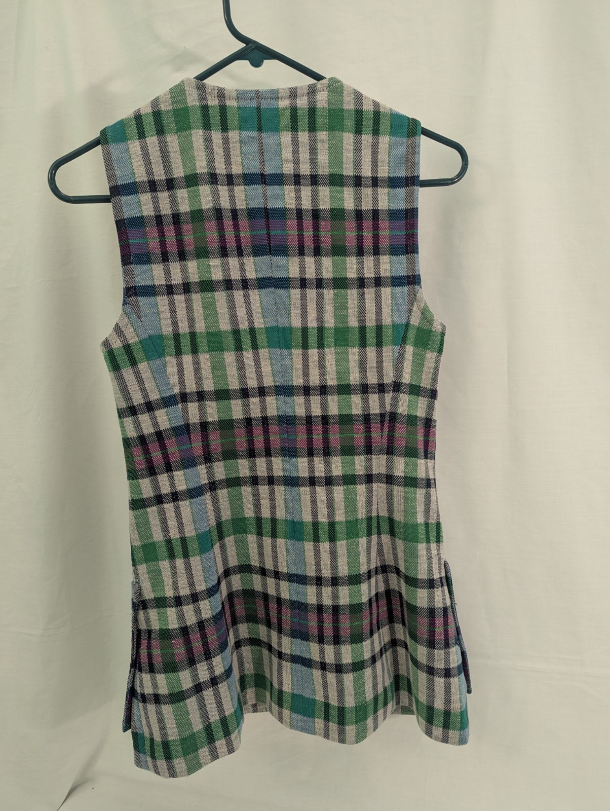 Vintage 1970s Vest Or Tunic Green Blue & Purple Plaid by ACT III