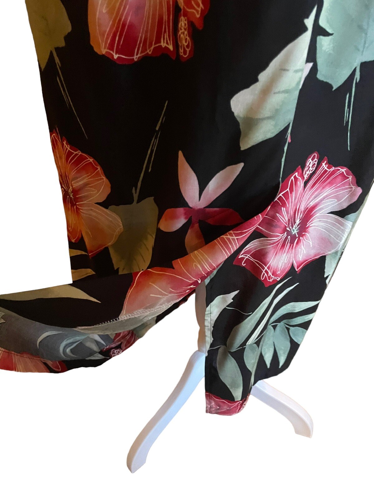 Vintage Nani of Hawaii Long Skirt Camp Shirt Set Small Tropical Black Floral
