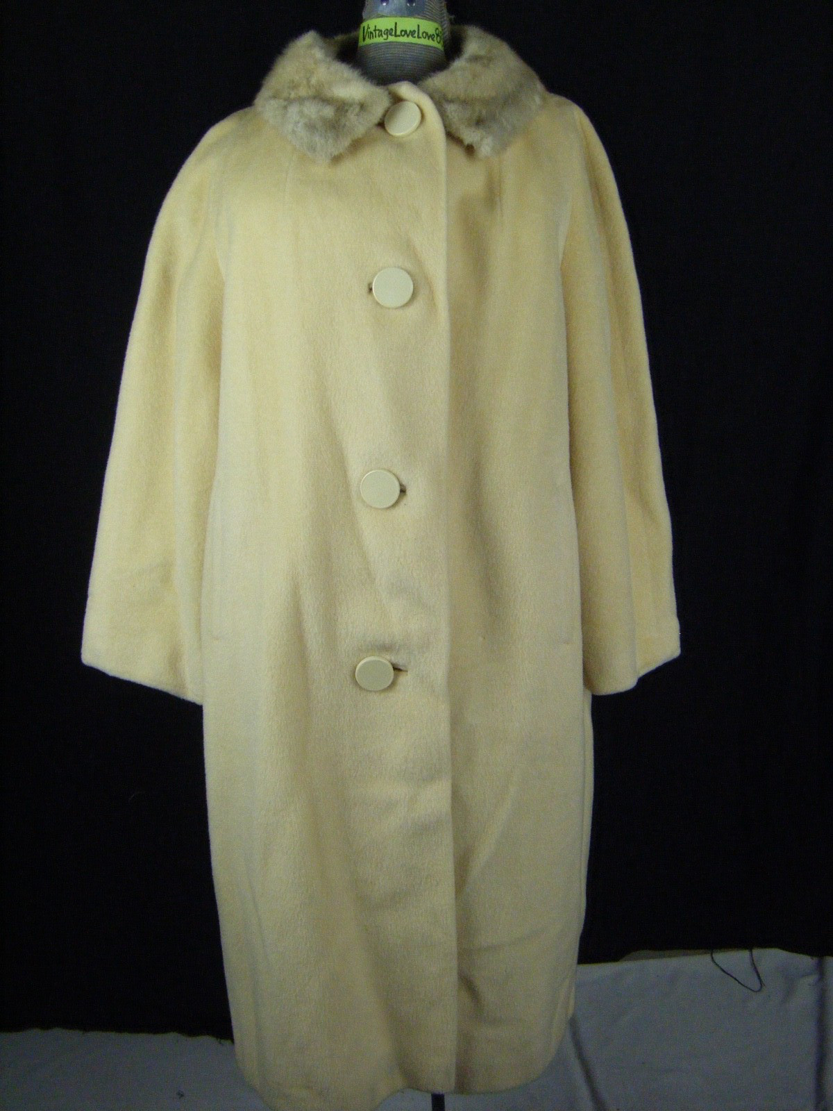 FORSTMANN Vtg 60-70s Ivory Cashmere Wool Coat w/Mink Collar-Bust 47/L