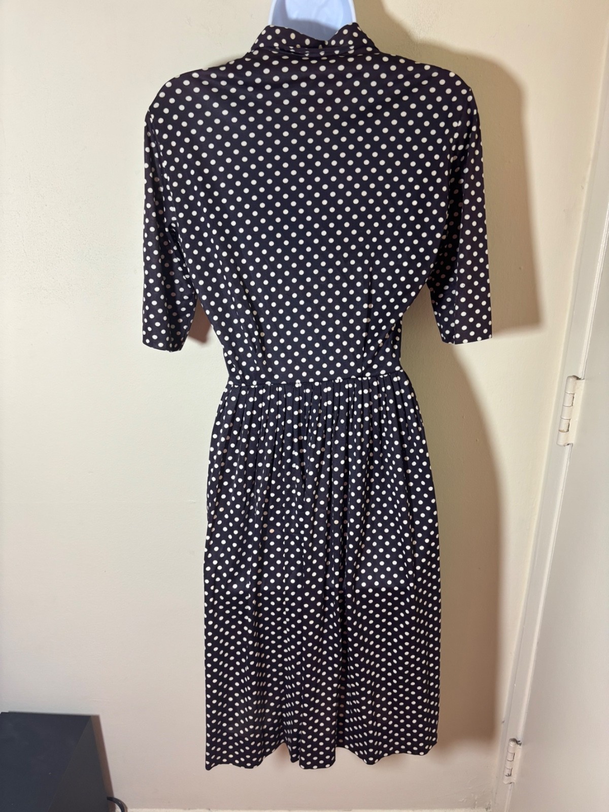 Vtg 50s Shirt Dress S Polka Dot Fit Flare Pinup Retro Rockabilly Button Pocket