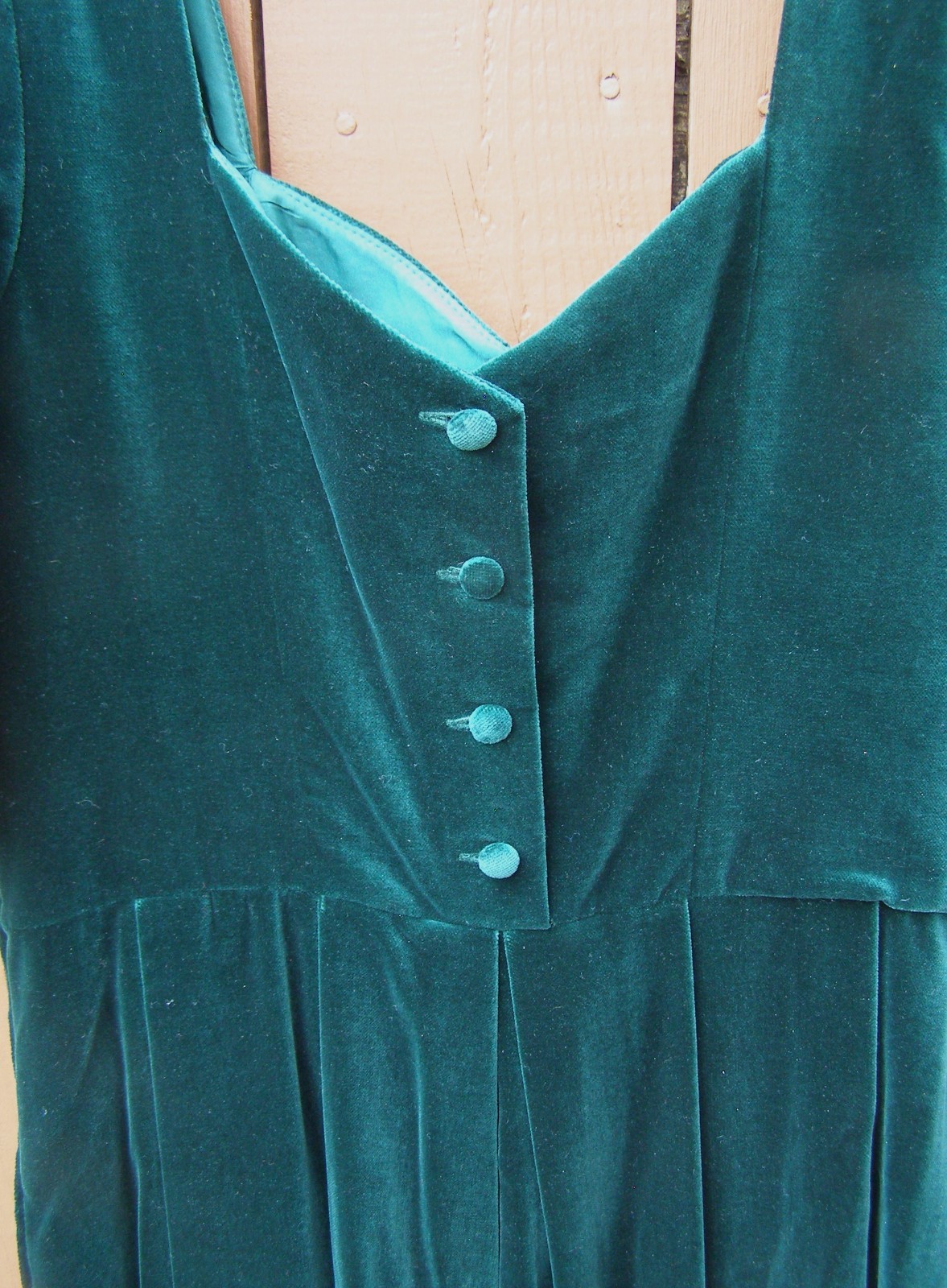 Vintage Green Velvet Velour Laura Ashley Dress Puff Shoulder Back Buttons 14