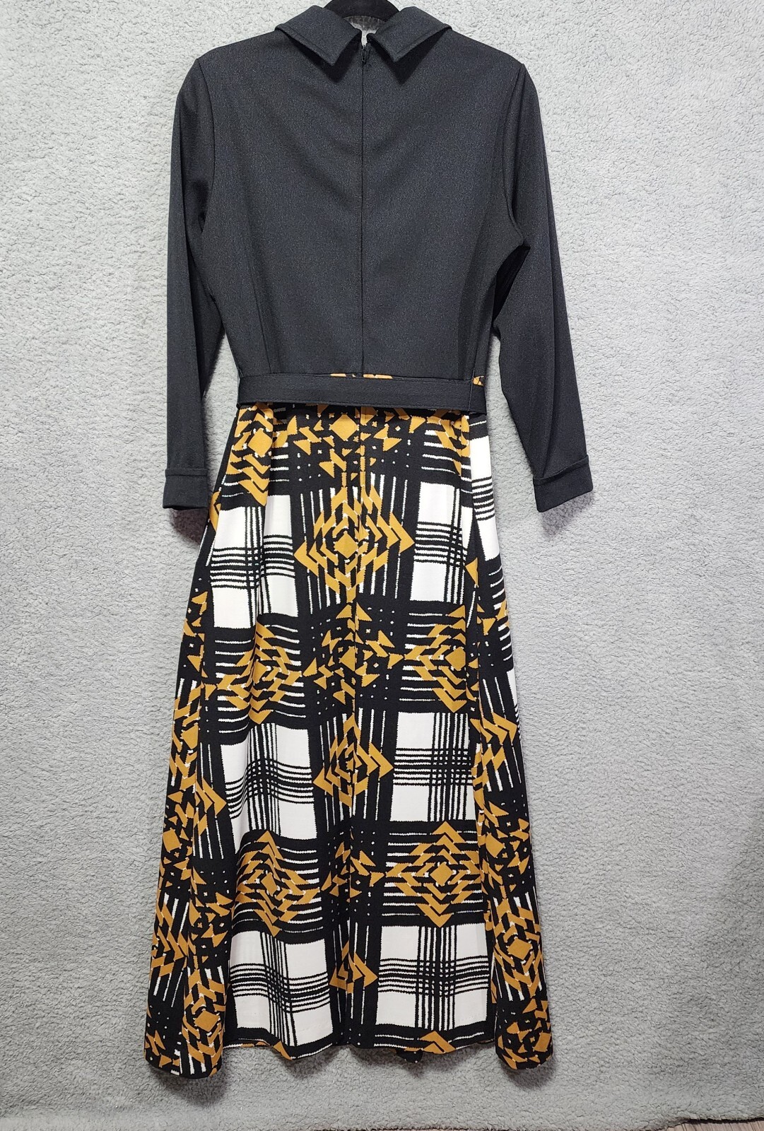 Vintage Puritan Forever Young Retro 70’s Maxi Dress Black Gold Zipper Size Small