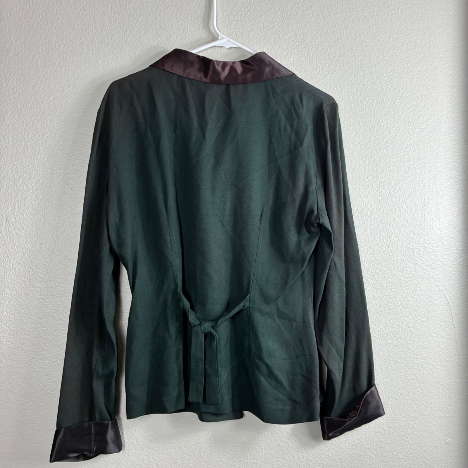 VTG 90s Dawn Joy Fashions Green Satin Trim Pearl Button Corset Back Top 4