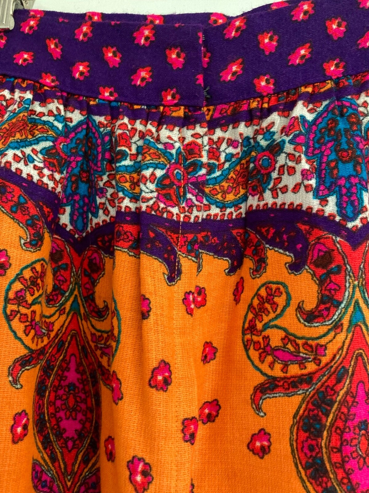 Vintage Malbe Hippie Skirt Maxi 37″ Bright/Bold w/Sequins,Back Slit &Lined