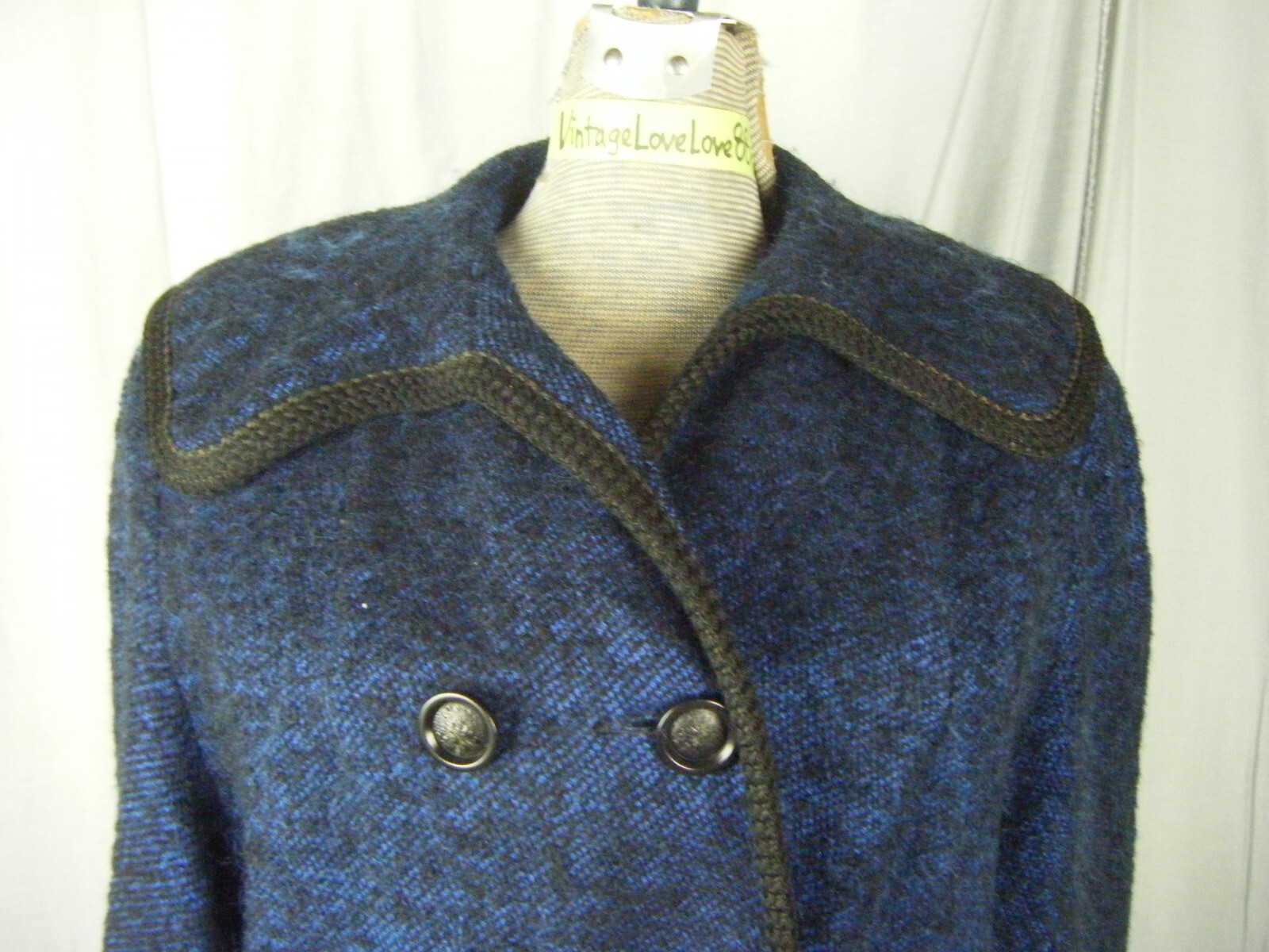 FORSTMANN Vtg 50s Blue Black Mohair 100% Virgin Wool Coat-Bust 41/M