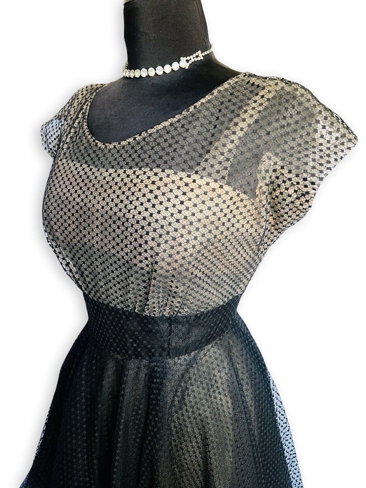 Vintage Nettie Rosenstein Bonwit Teller 1950s Nude Illusion Black Tulle Dress