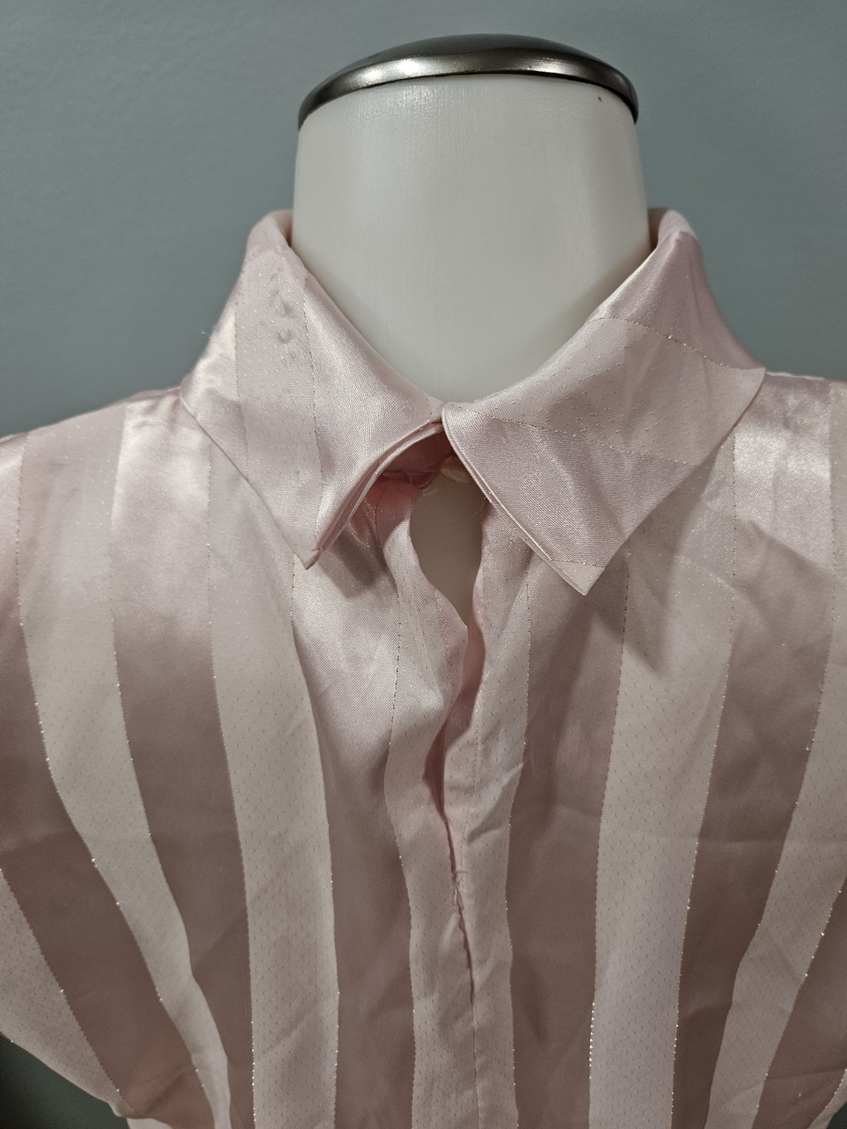 Cristina Vintage 80s Rose Pink & Cream Stripe Satin Blouse Sz Small
