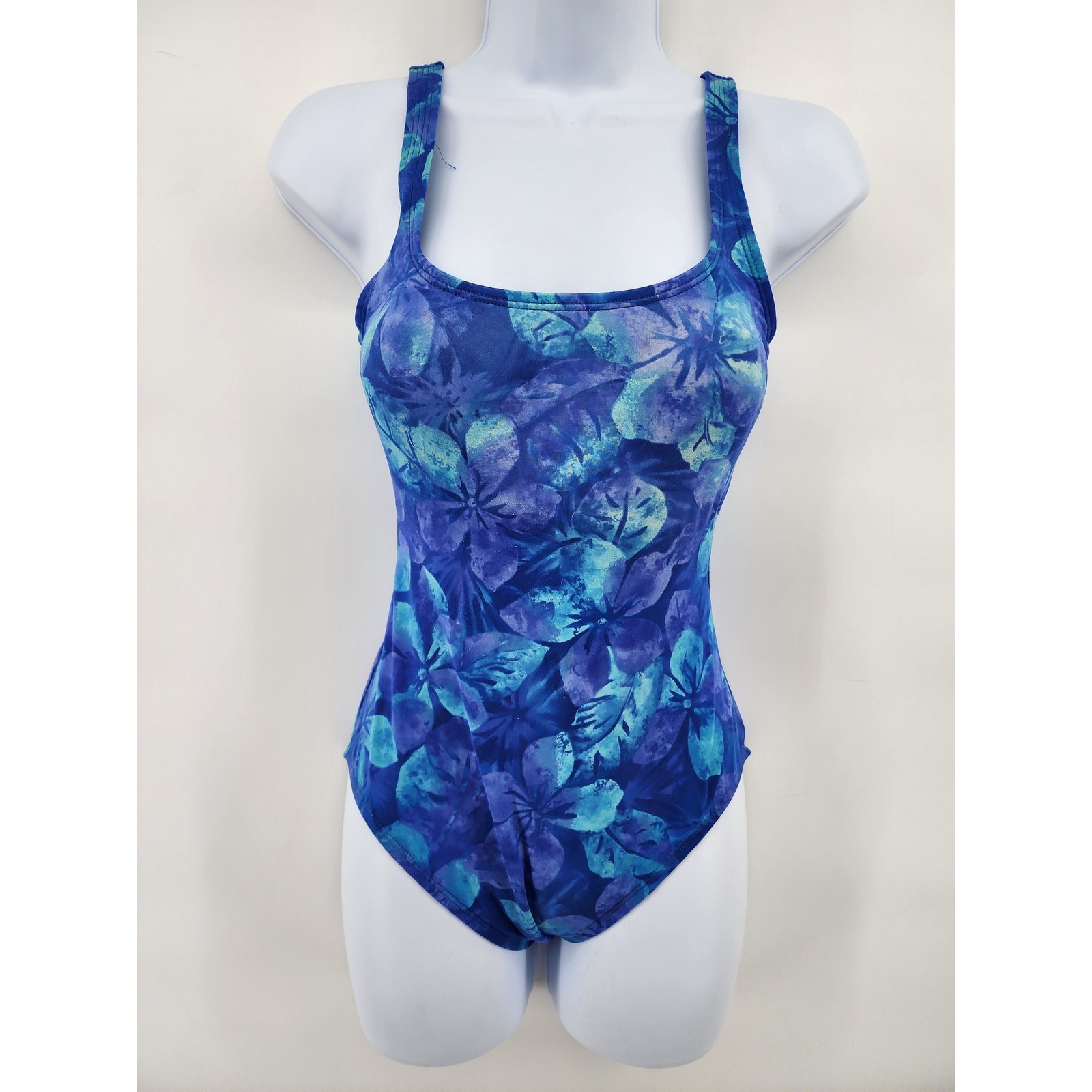 Cole of California Womens Vintage Floral One Piece Swimsuit Blue Purple Size 8