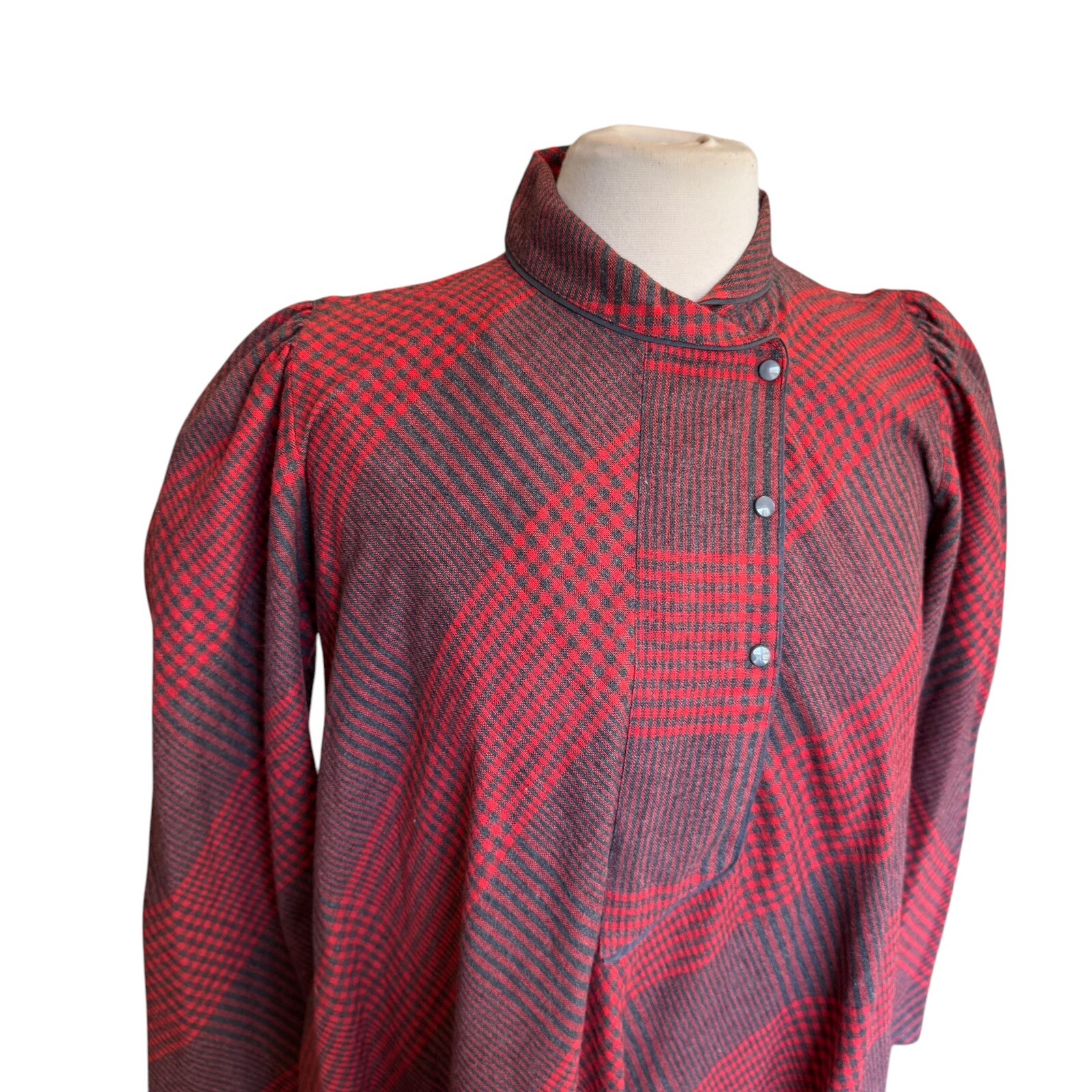 Vintage Gerard Darel Dress Red Gray Plaid Women’s Sz 38 ( US Sz 6) Long Sleeve