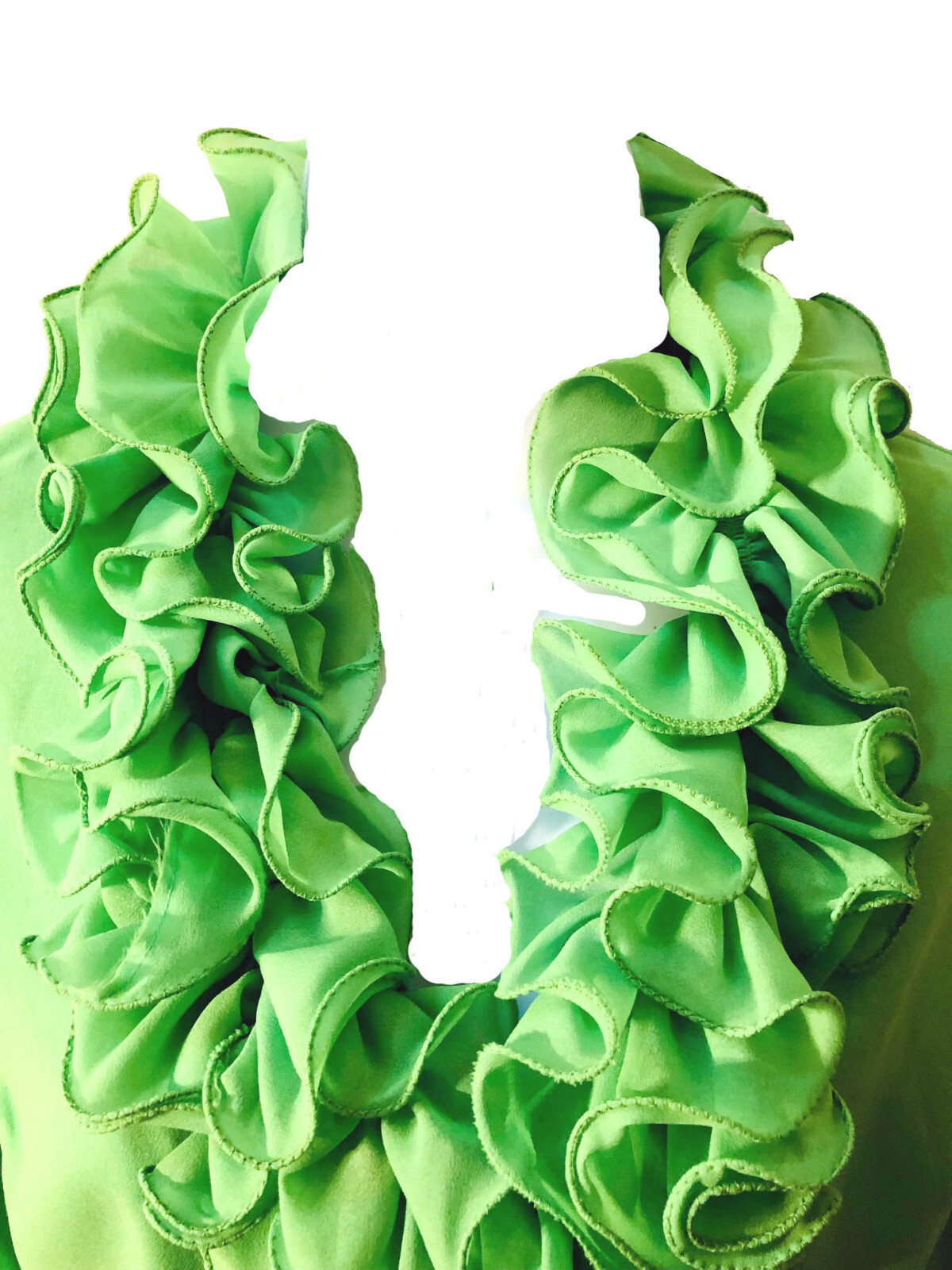 Malbe Lime Green Vintage 1960s/70s Ruffle Poly Chiffon Long Sleeve Disco Top 12