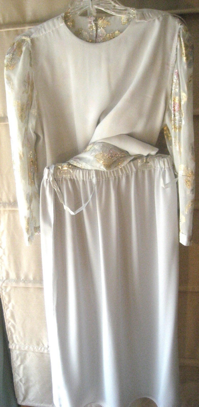 Vintage 1980s Petra Dress Light Grey w/ Silver, Gold, Pink Metallic Threads