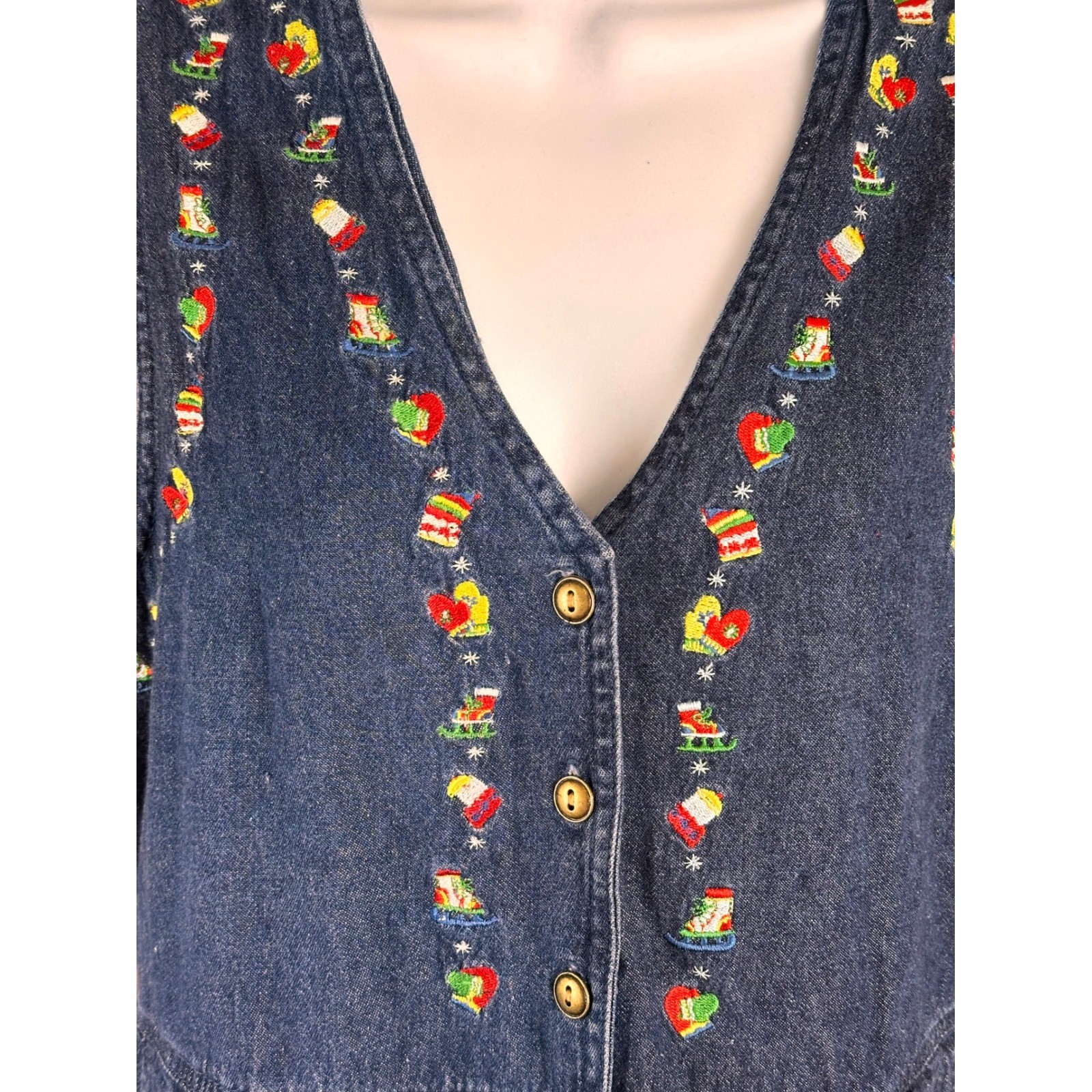 Original TY Wear Vintage Denim Christmas Embroidered Jumper Dress Blue 10P