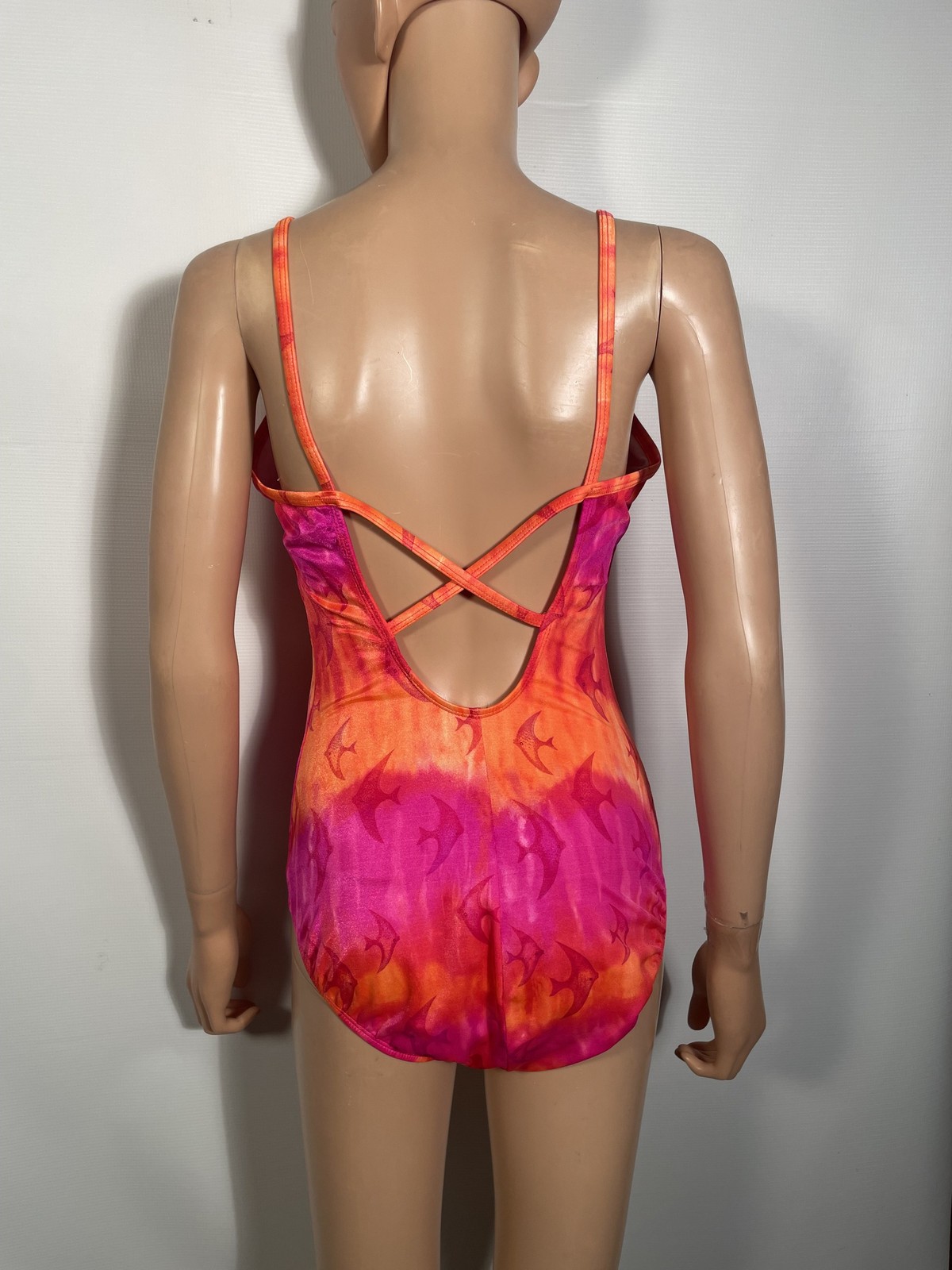 Vintage 1990s Neon Fish Print One Piece Bathing Suit Size L