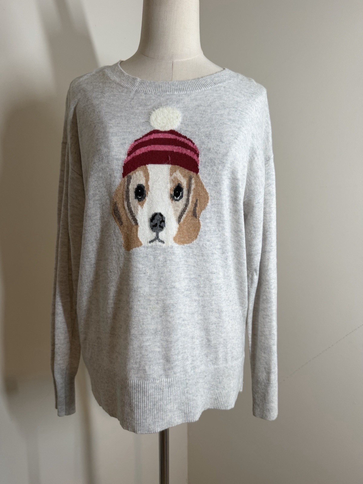 Ann Taylor LOFT Women’s Beagle Graphic – SZ XS- Red Beanie Lightweight Sweater