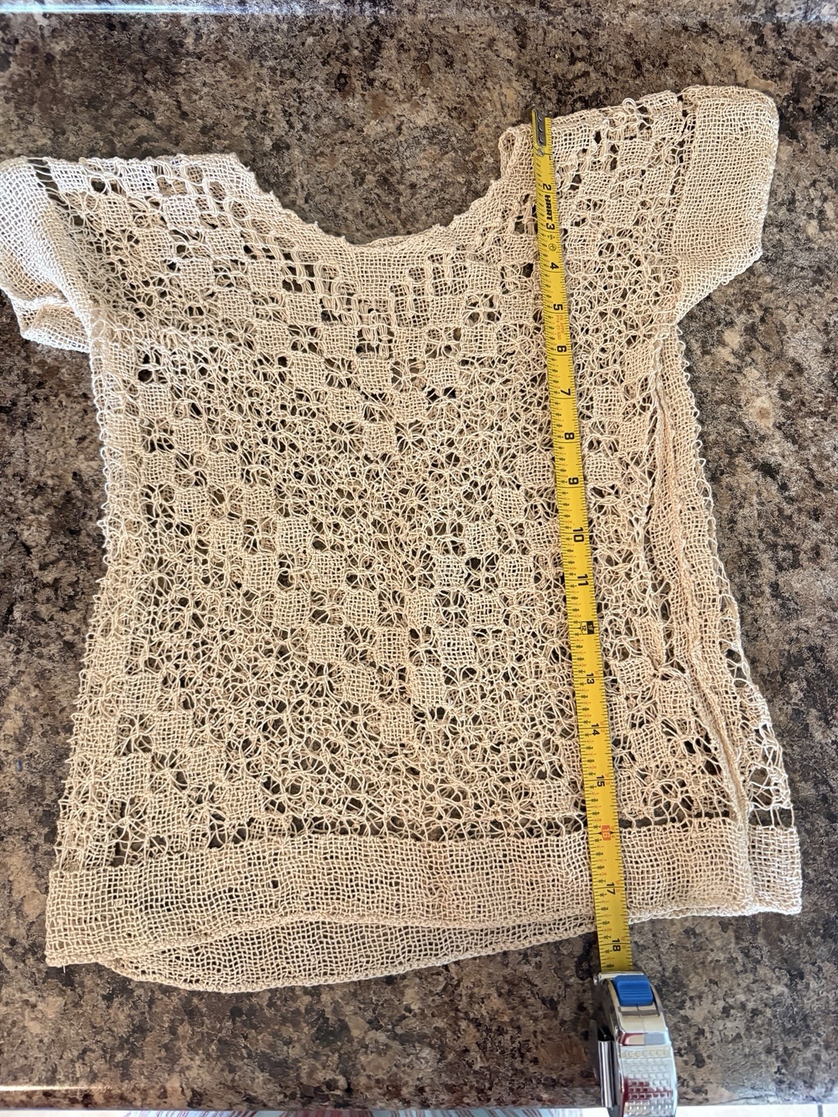 Vtg Antique Handmade Open Weave Crocheted XS/S Lace Boho Neutral Cream Top