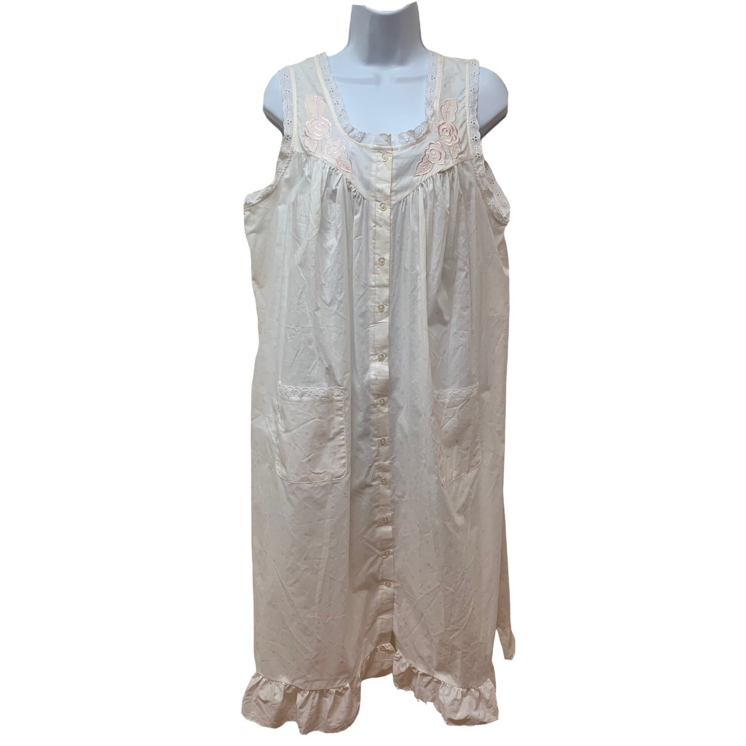 Vintage White Pink Polka Dot House Dress Nightgown S Cottage Cottagecore NEW