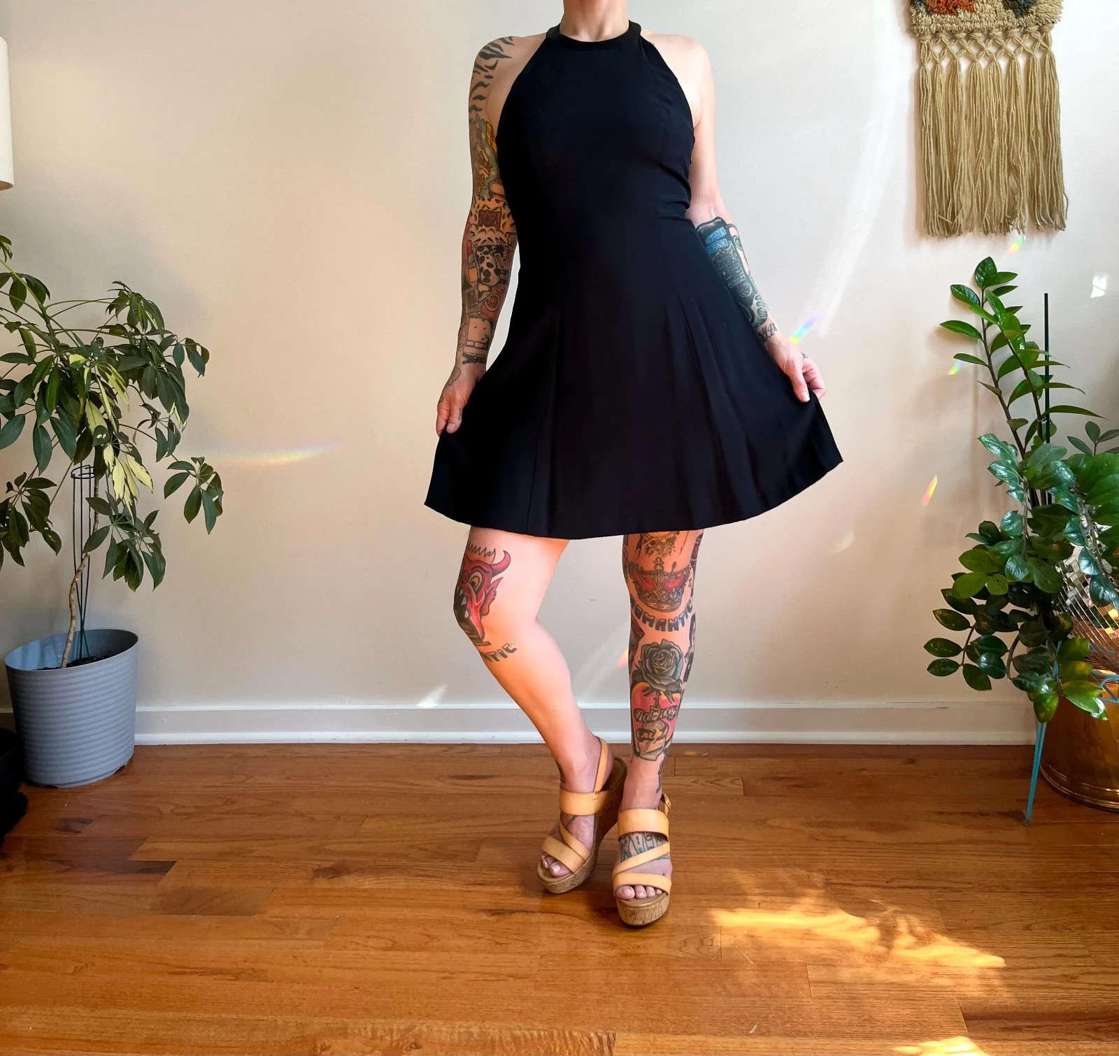 Vtg 80s/90s Strappy Back Black Mini Dress by Donna Ricco