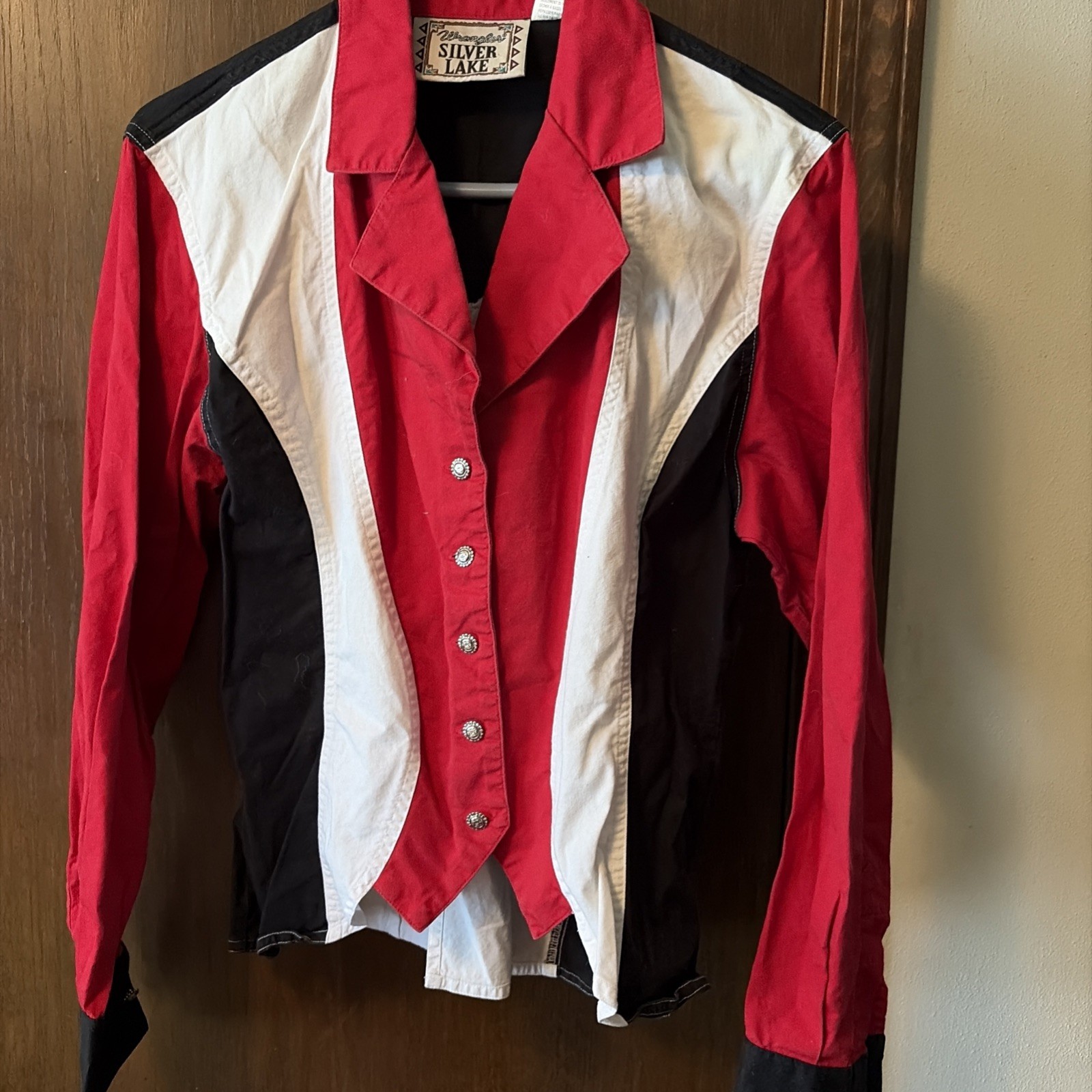 Vintage Womens Red/black /white Western Shirt By Wrangler Silver Lake