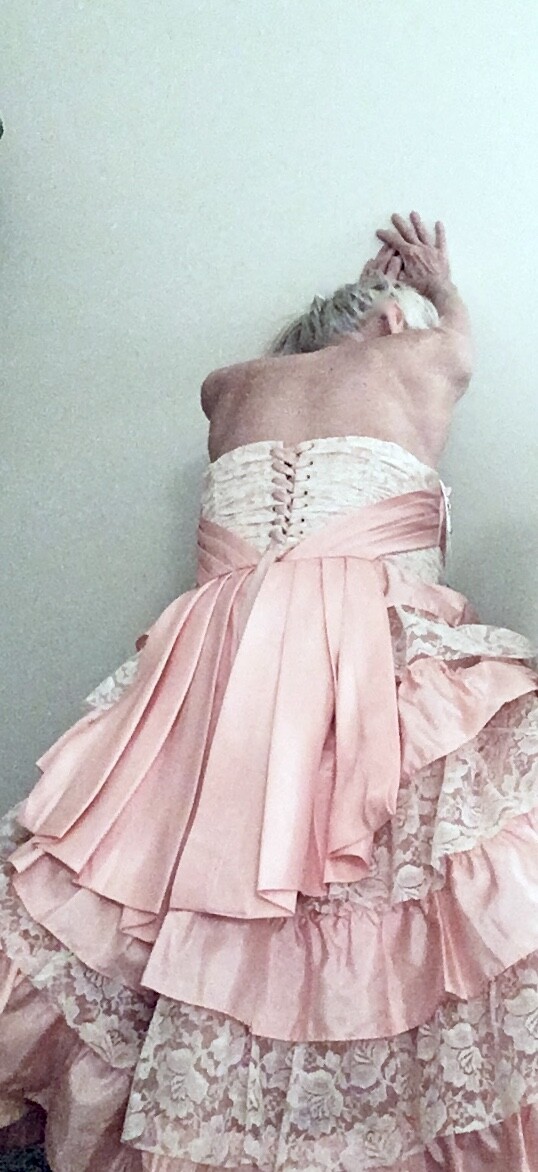 Betsey Johnson Evening Size 6 Vintage Silk Corset Laced Dress Ruffles Tulle Pink