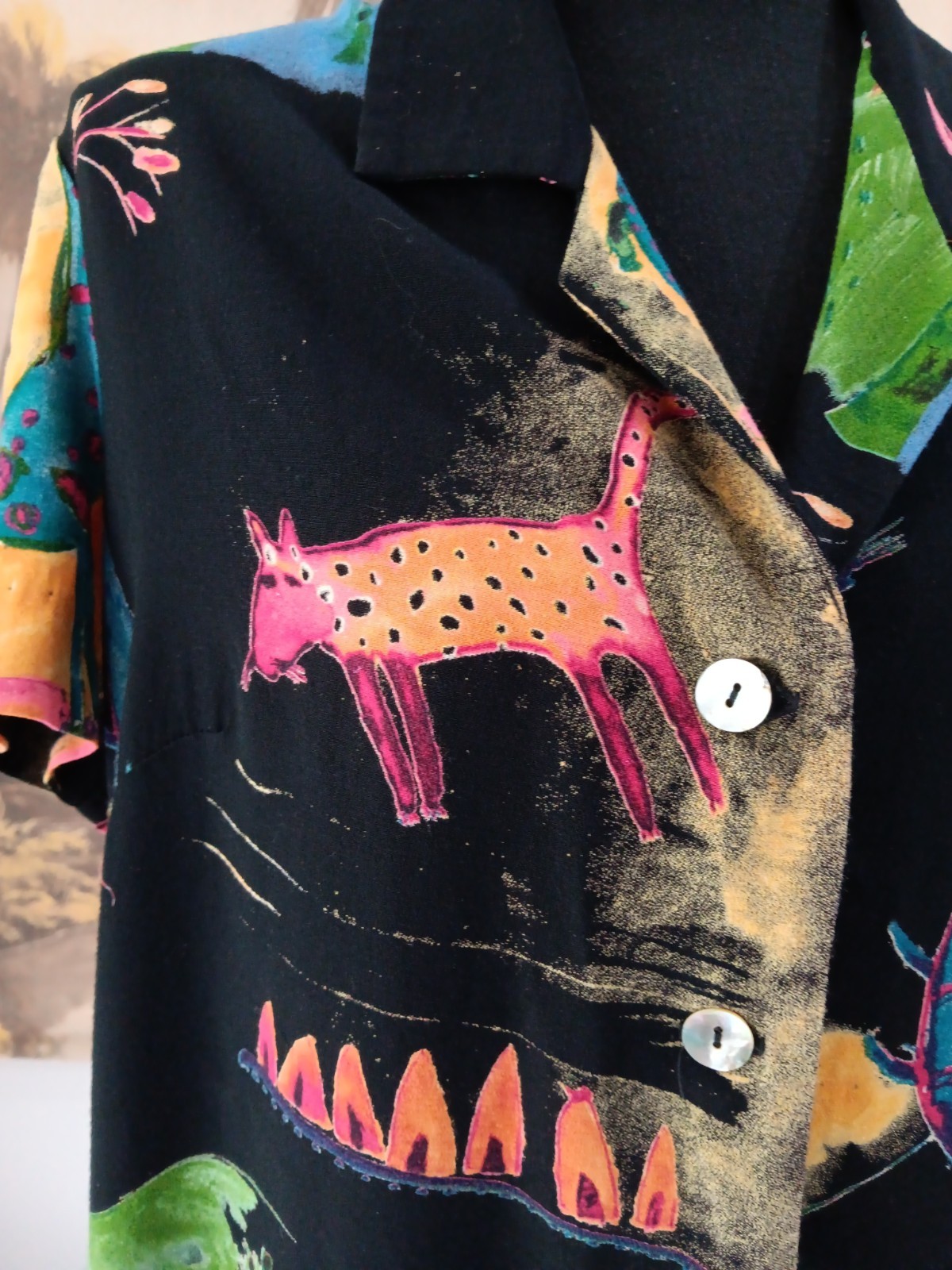 Vtg Jeffrey & Dara Button-Up Shirt Dress, Medium?, 90s Wearable Art, Cats, Fish