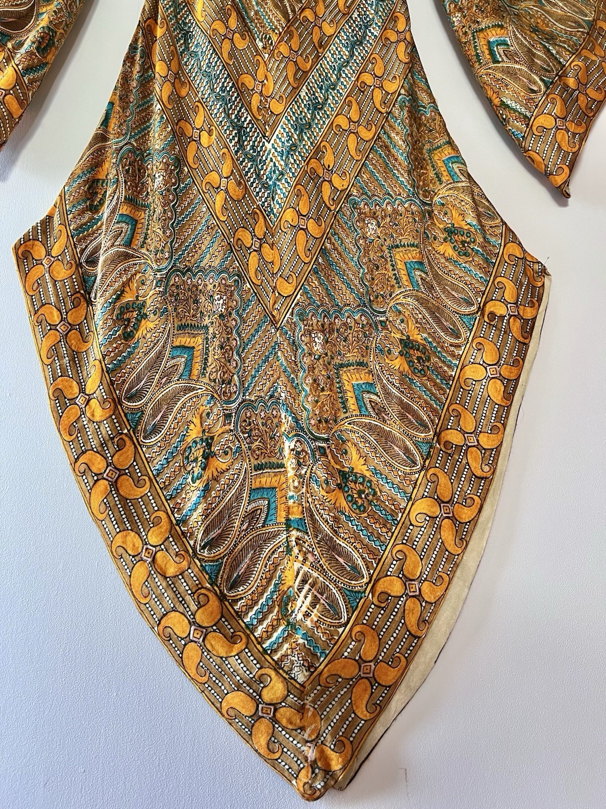 RARE 1960s 70s Psychedelic Chevron Caftan Dress Bias Cut Butterfly Sleeve Boho